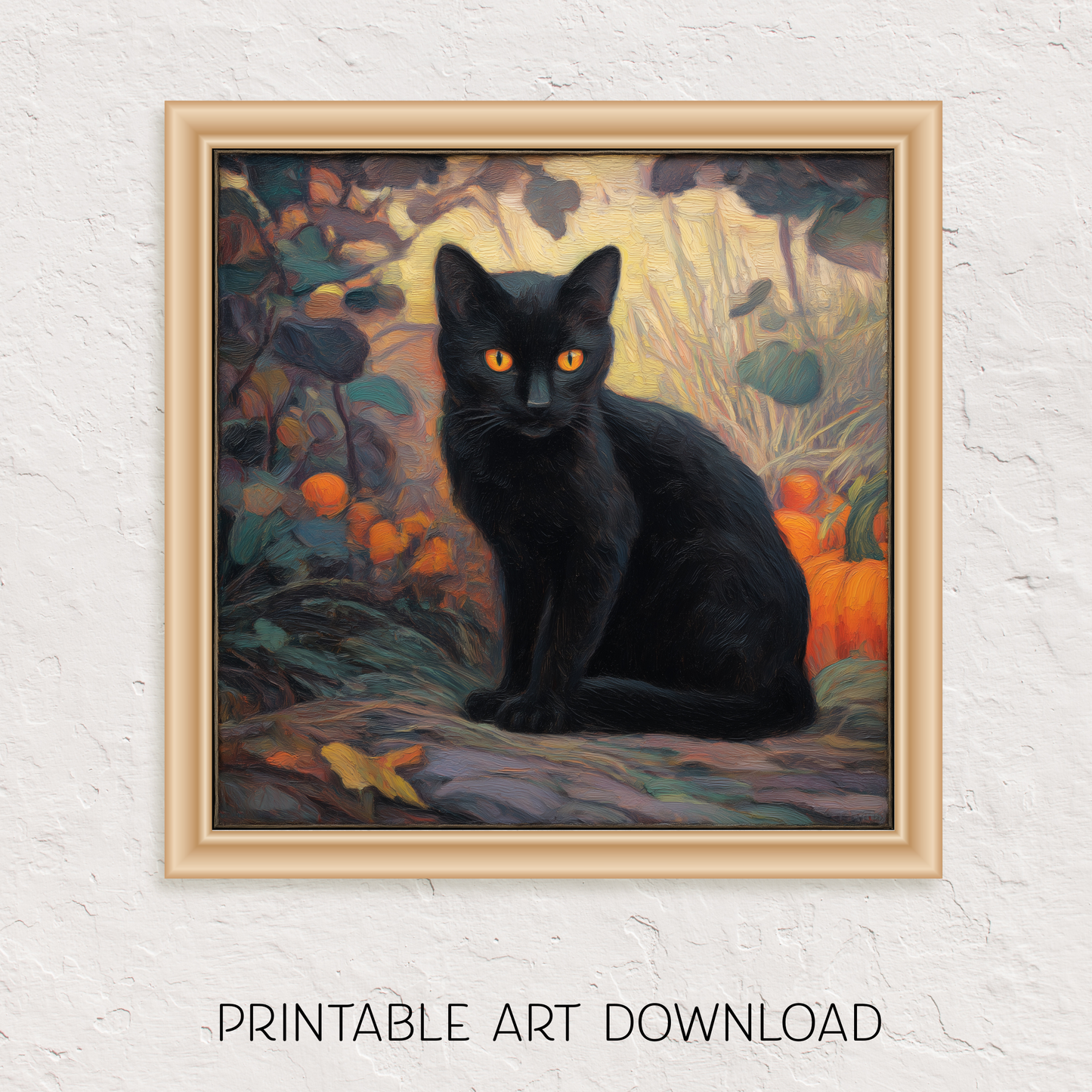 Halloween Forest Cat Art Print: Spooky Fall Decor (Digital Download, 5 Sizes Included)