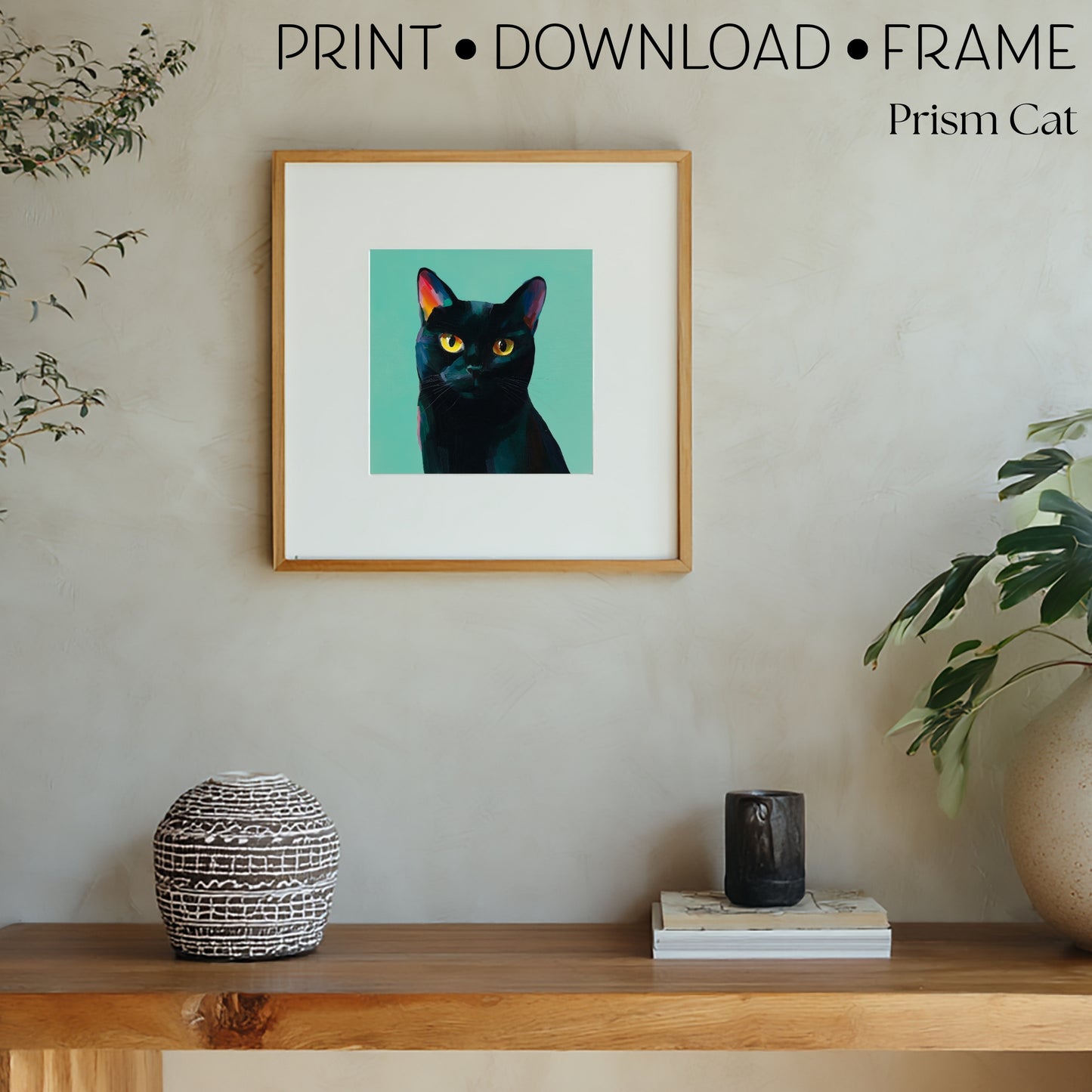 Halloween Printable Black Cat Wall Art, Original Artwork with 5 Aspect Ratios Included, Instant Digital Download, Printable Halloween Art