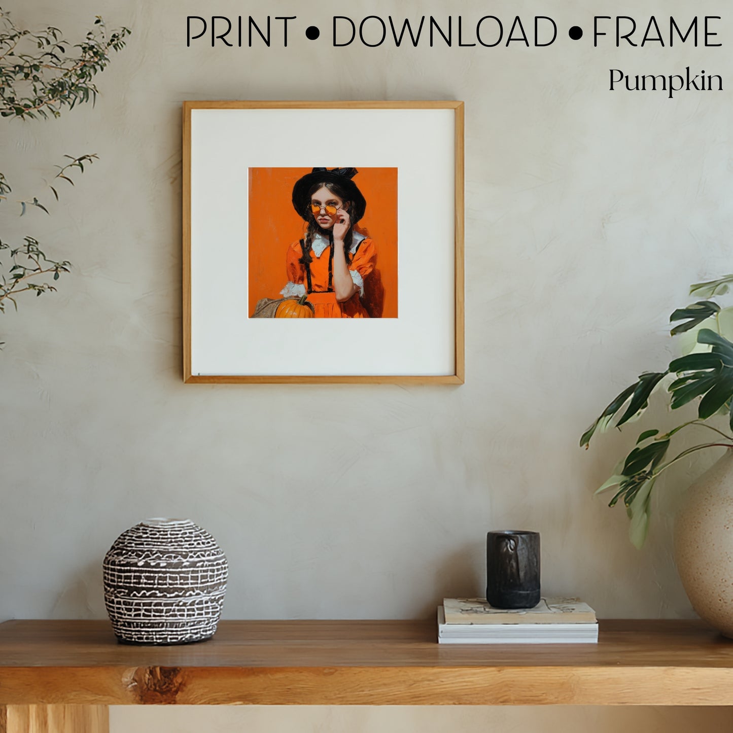 Halloween Costume Party Art: Orange Printable Portrait (Digital Download, 5 Sizes Included)