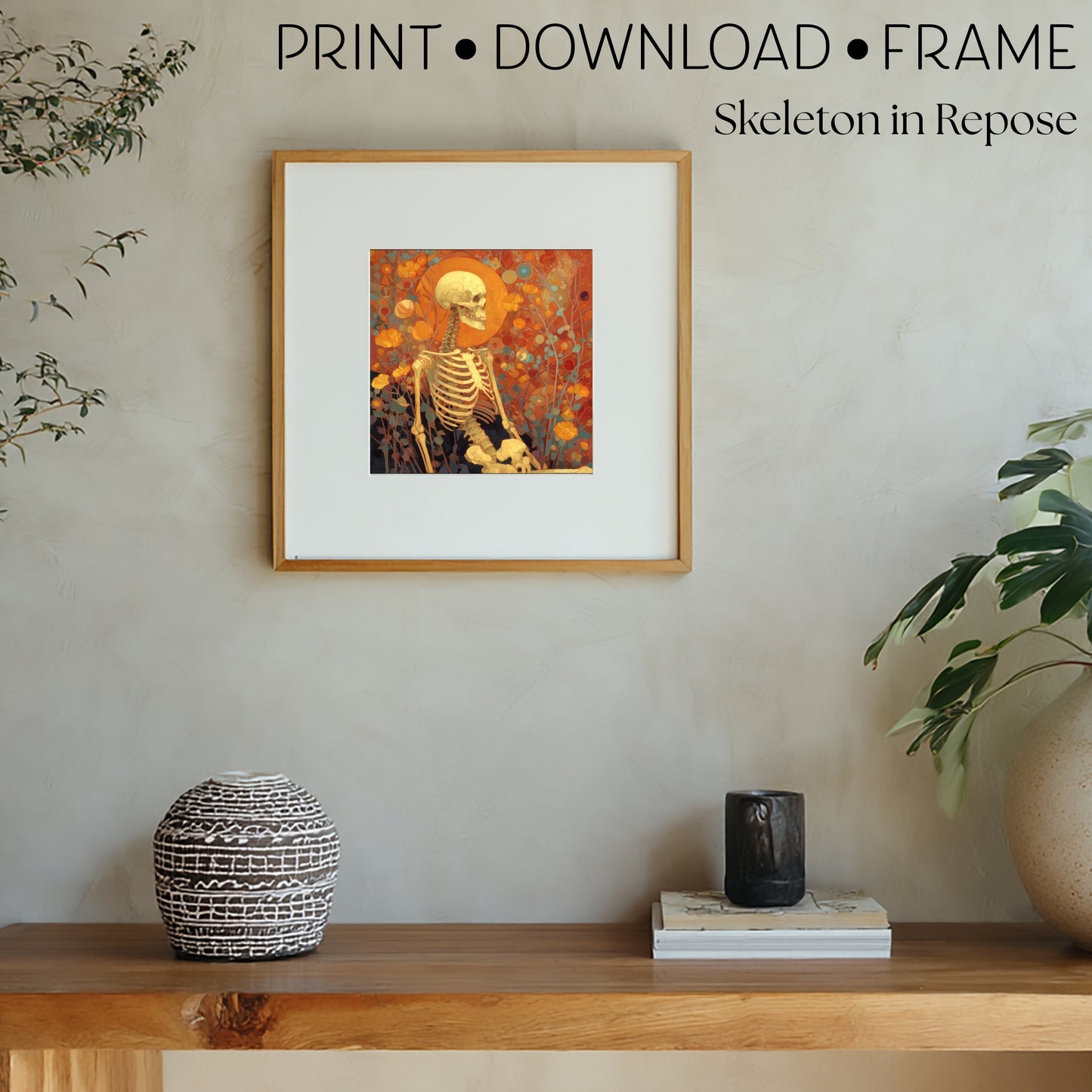Halloween Skeleton Art Print: Spooky Wall Decor (Digital Download, 5 Sizes Included)