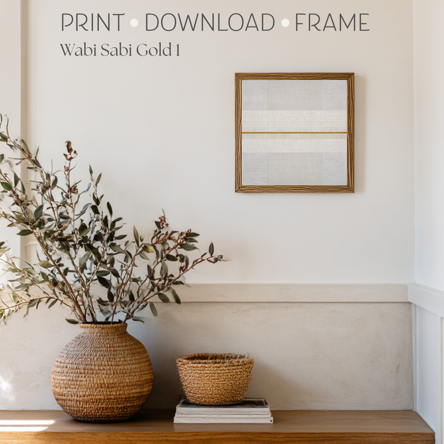 Printable Abstract Wabi Sabi Geometric Print, White & Gold