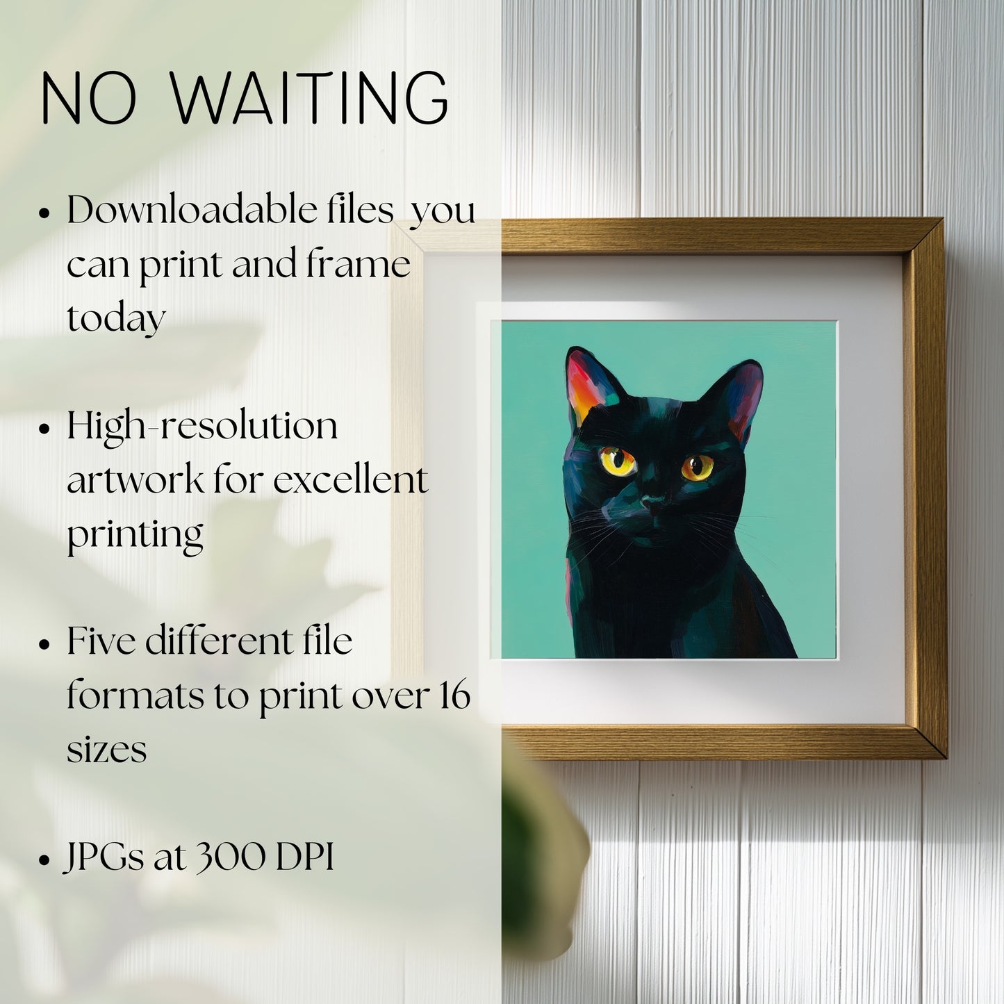 Halloween Printable Black Cat Wall Art, Original Artwork with 5 Aspect Ratios Included, Instant Digital Download, Printable Halloween Art