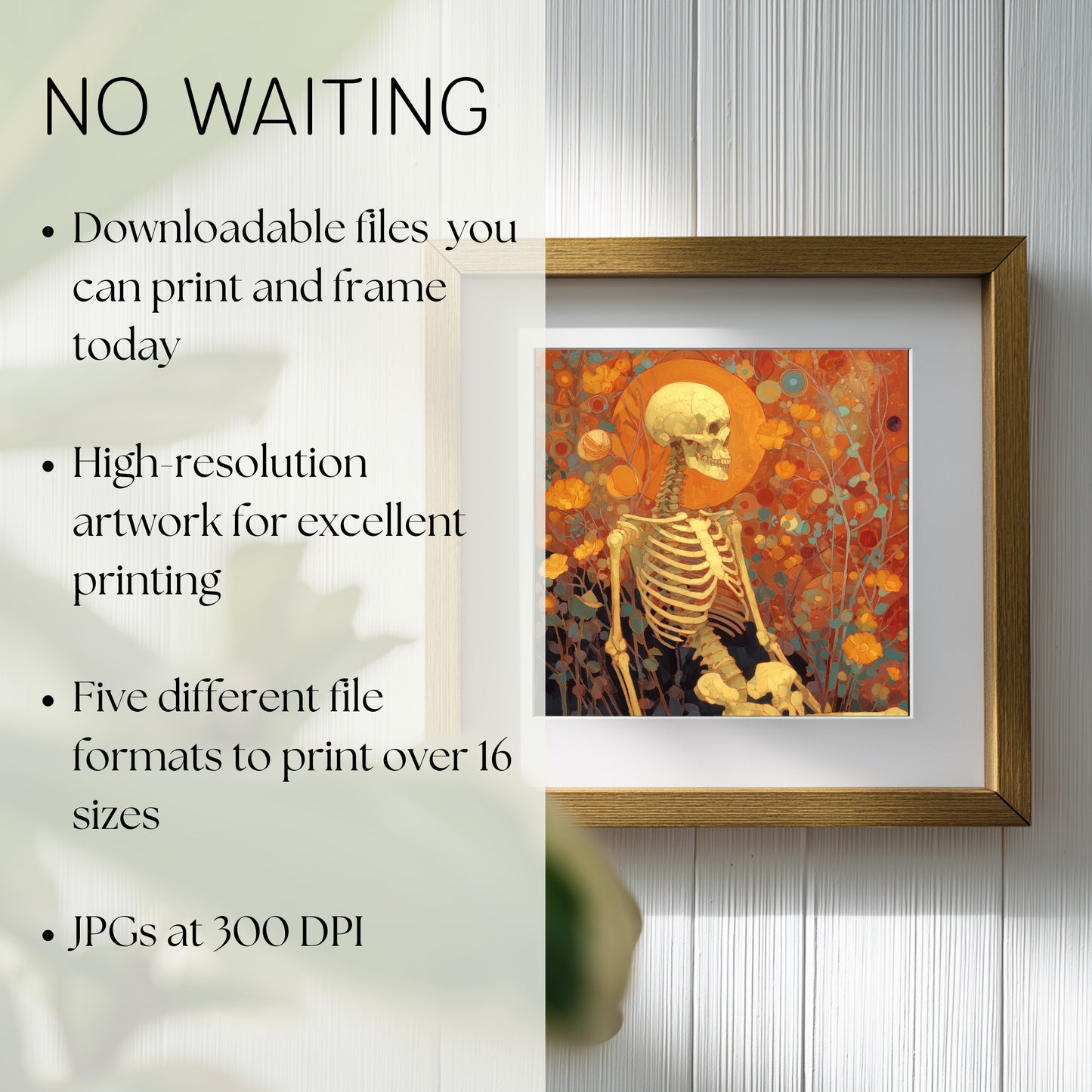Halloween Skeleton Art Print: Spooky Wall Decor (Digital Download, 5 Sizes Included)