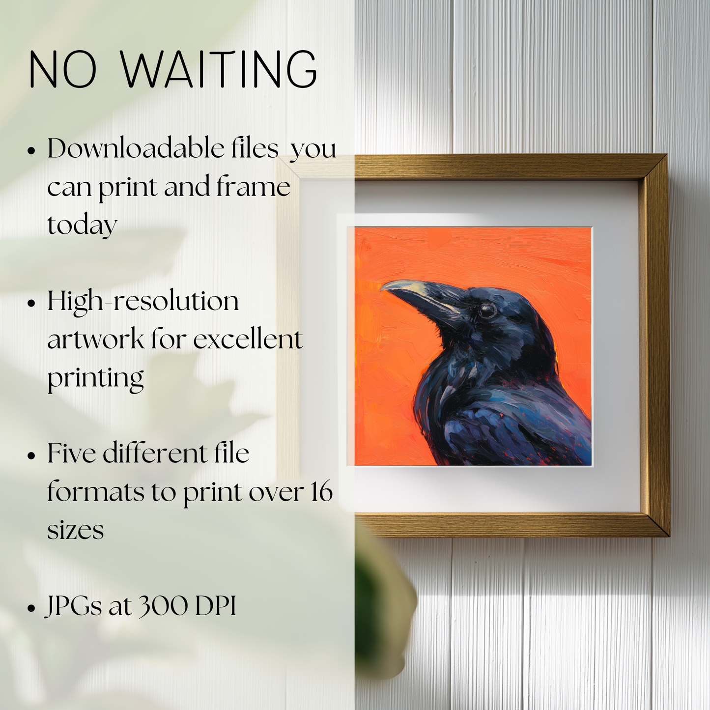 Halloween Printable Raven Wall Art, Original Artwork with 5 Sizes Included, Instant Digital Download for Halloween, Printable Square Art