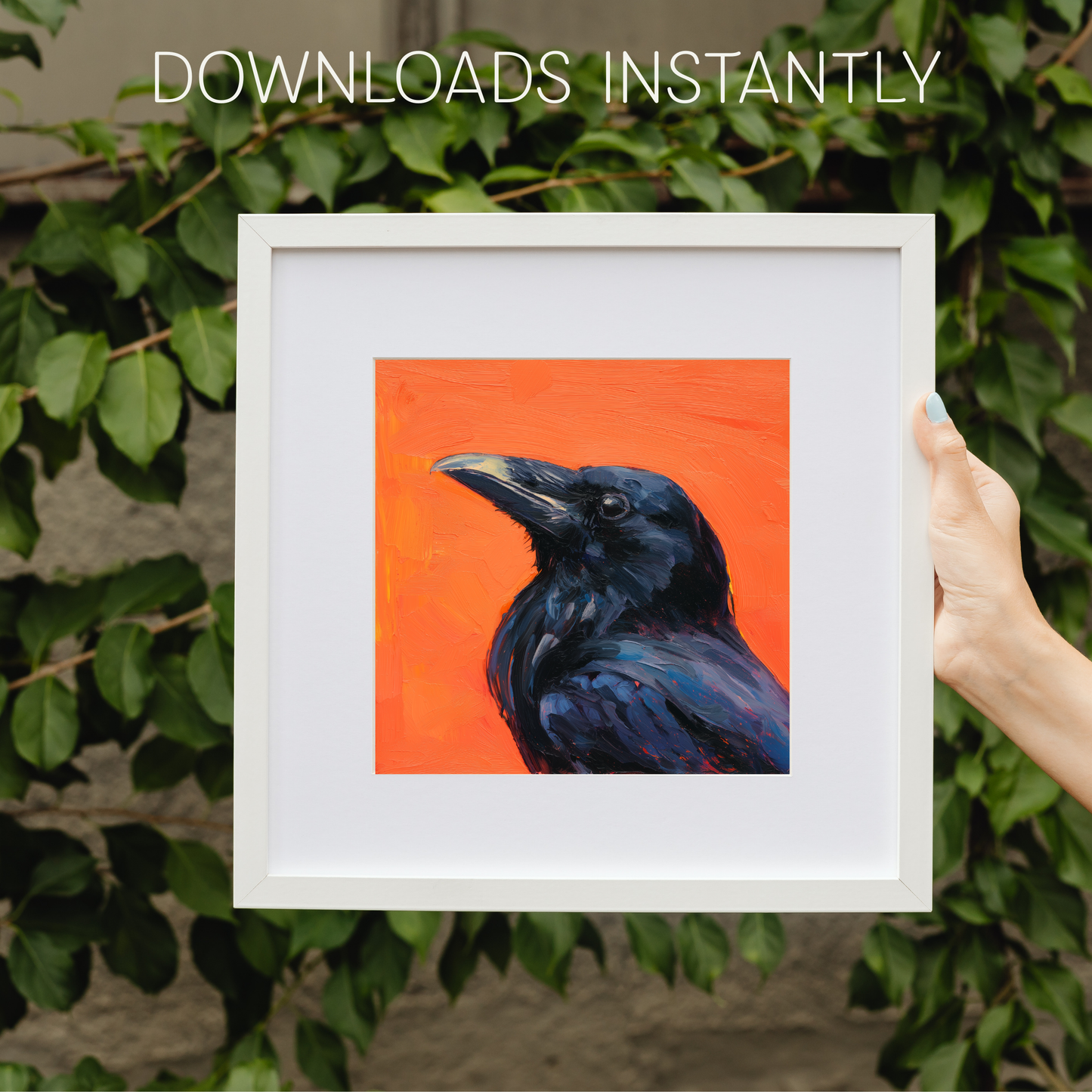 Halloween Printable Raven Wall Art, Original Artwork with 5 Sizes Included, Instant Digital Download for Halloween, Printable Square Art