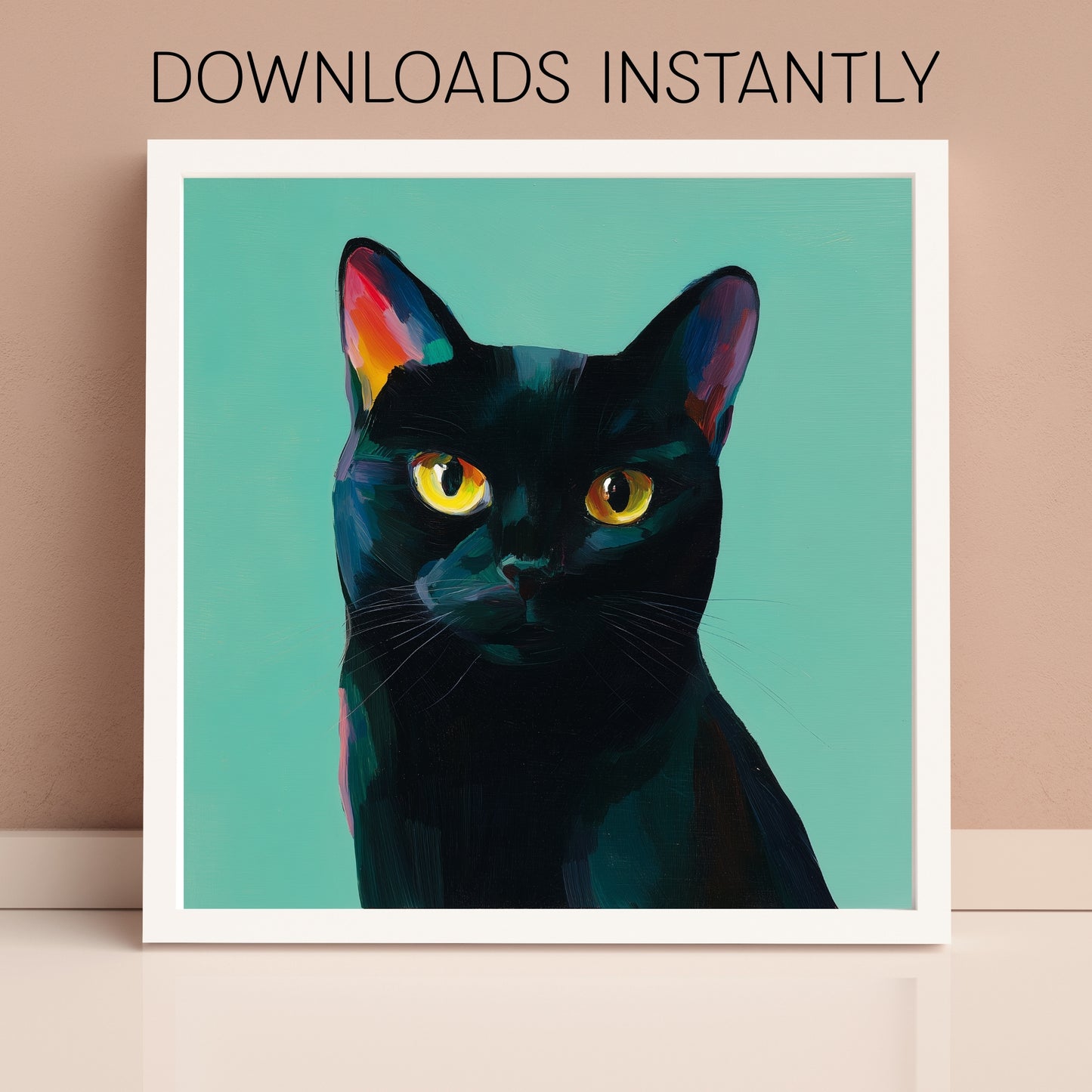 Halloween Printable Black Cat Wall Art, Original Artwork with 5 Aspect Ratios Included, Instant Digital Download, Printable Halloween Art