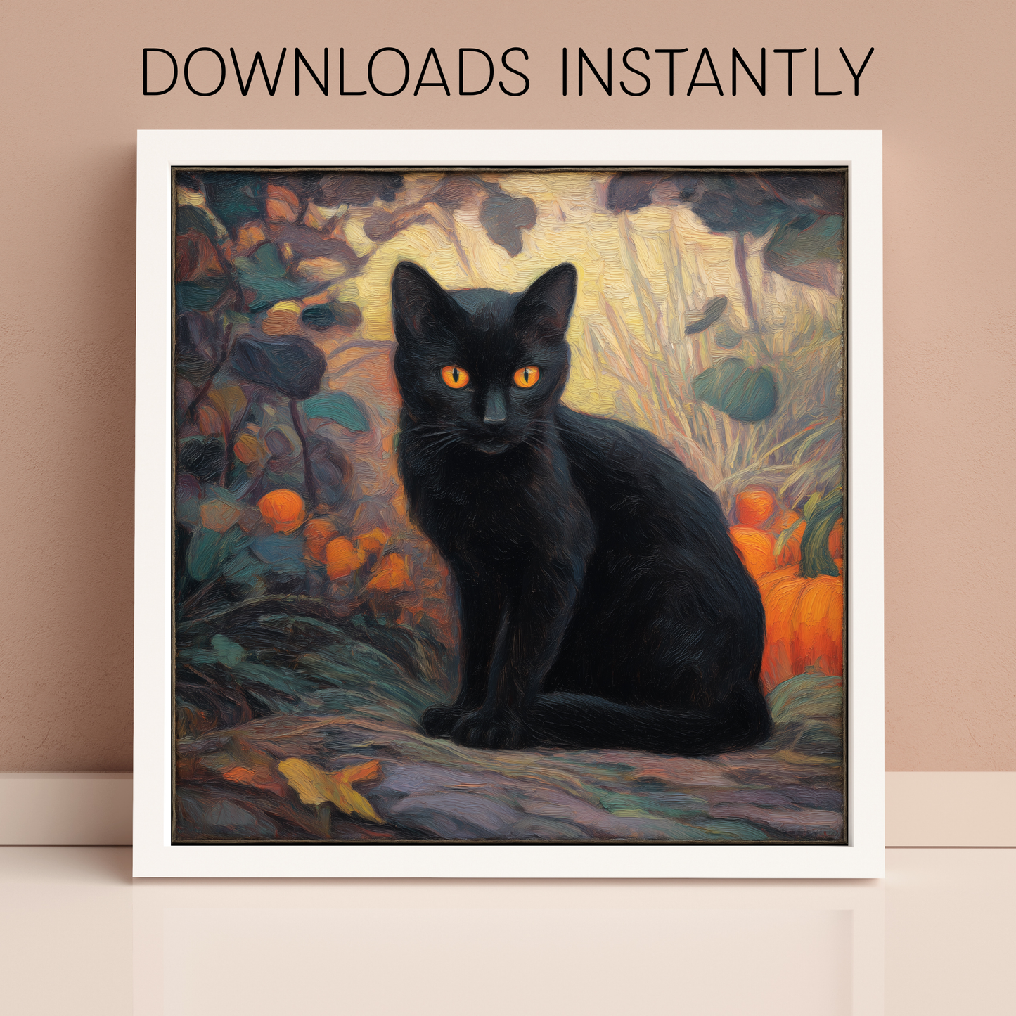 Halloween Forest Cat Art Print: Spooky Fall Decor (Digital Download, 5 Sizes Included)