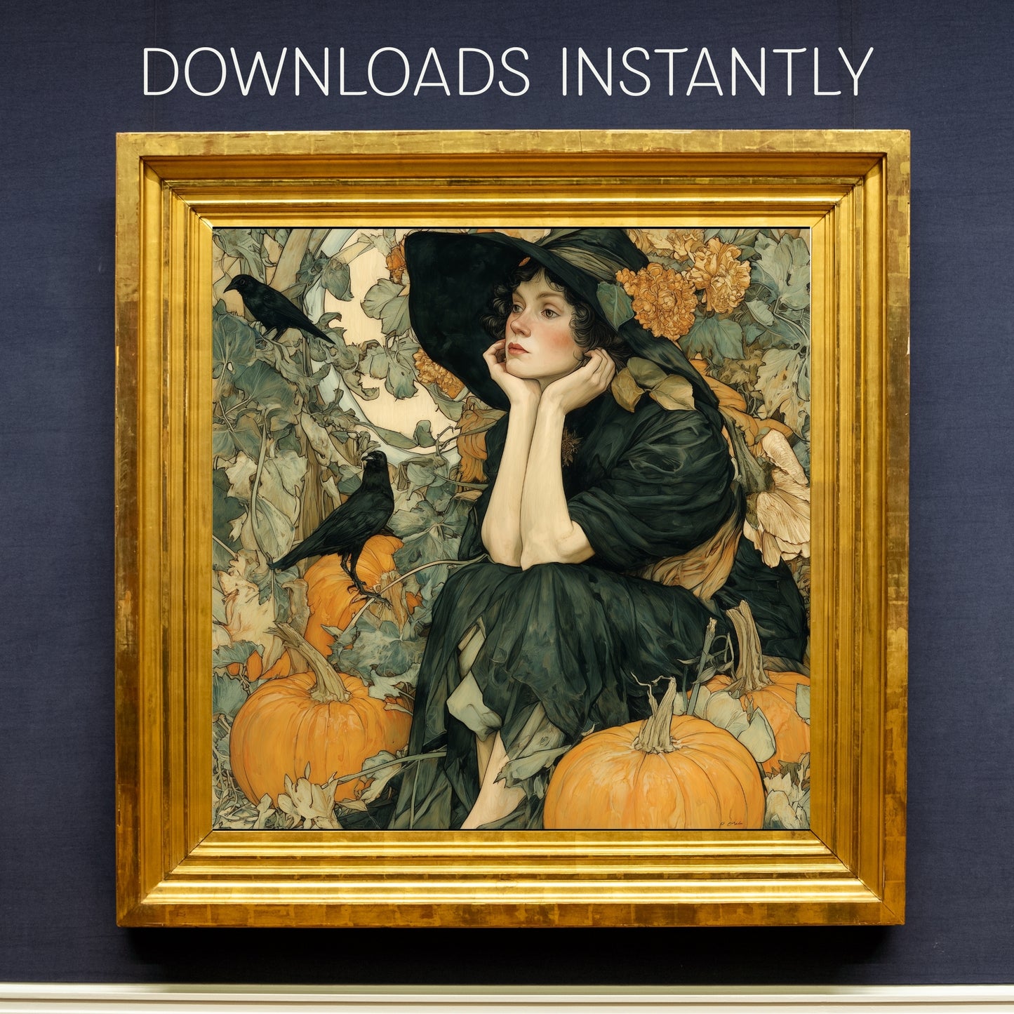 Art Nouveau Halloween Print: Vintage Fall Portrait Decor (Digital Download, 5 Sizes Included)