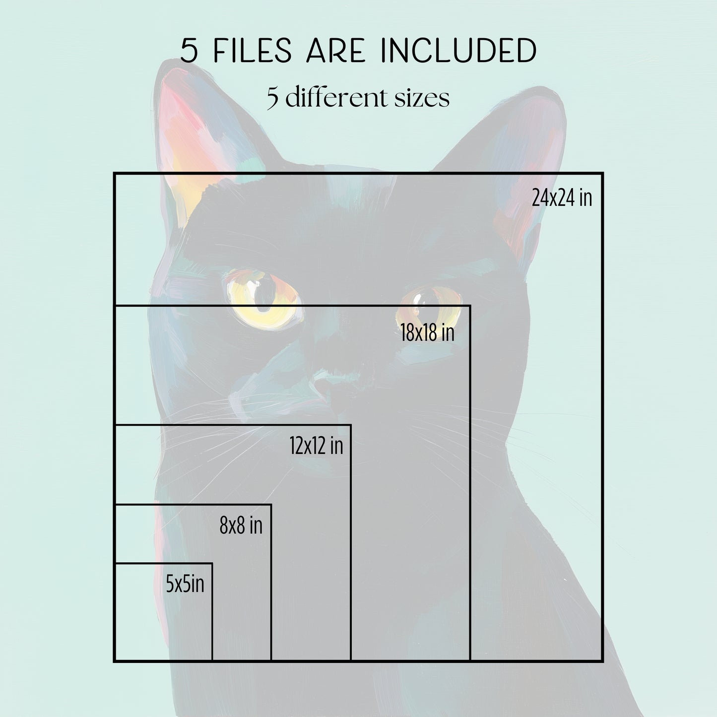 Halloween Printable Black Cat Wall Art, Original Artwork with 5 Aspect Ratios Included, Instant Digital Download, Printable Halloween Art