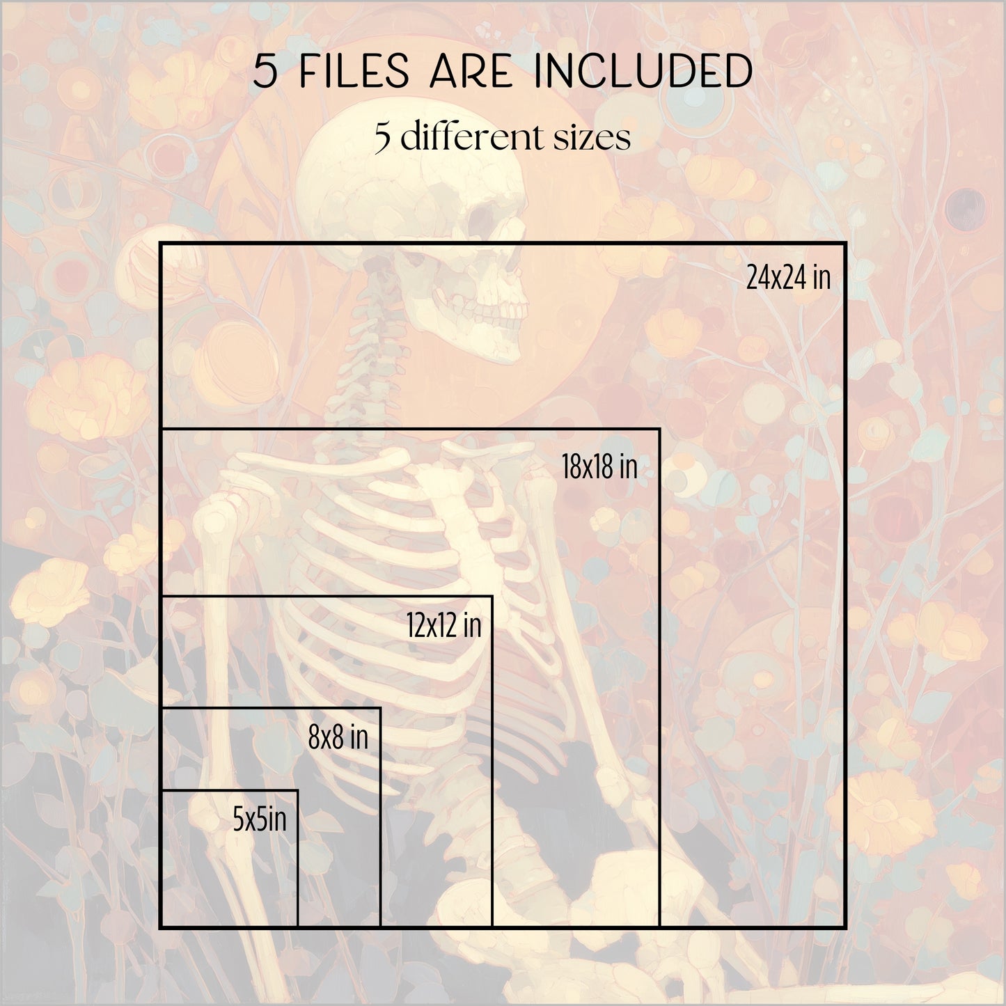 Halloween Skeleton Art Print: Spooky Wall Decor (Digital Download, 5 Sizes Included)