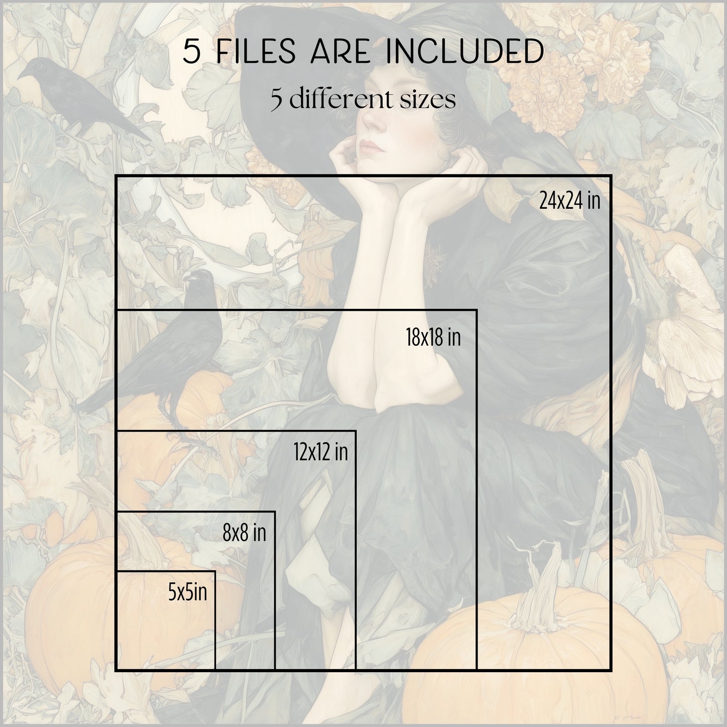 Art Nouveau Halloween Print: Vintage Fall Portrait Decor (Digital Download, 5 Sizes Included)