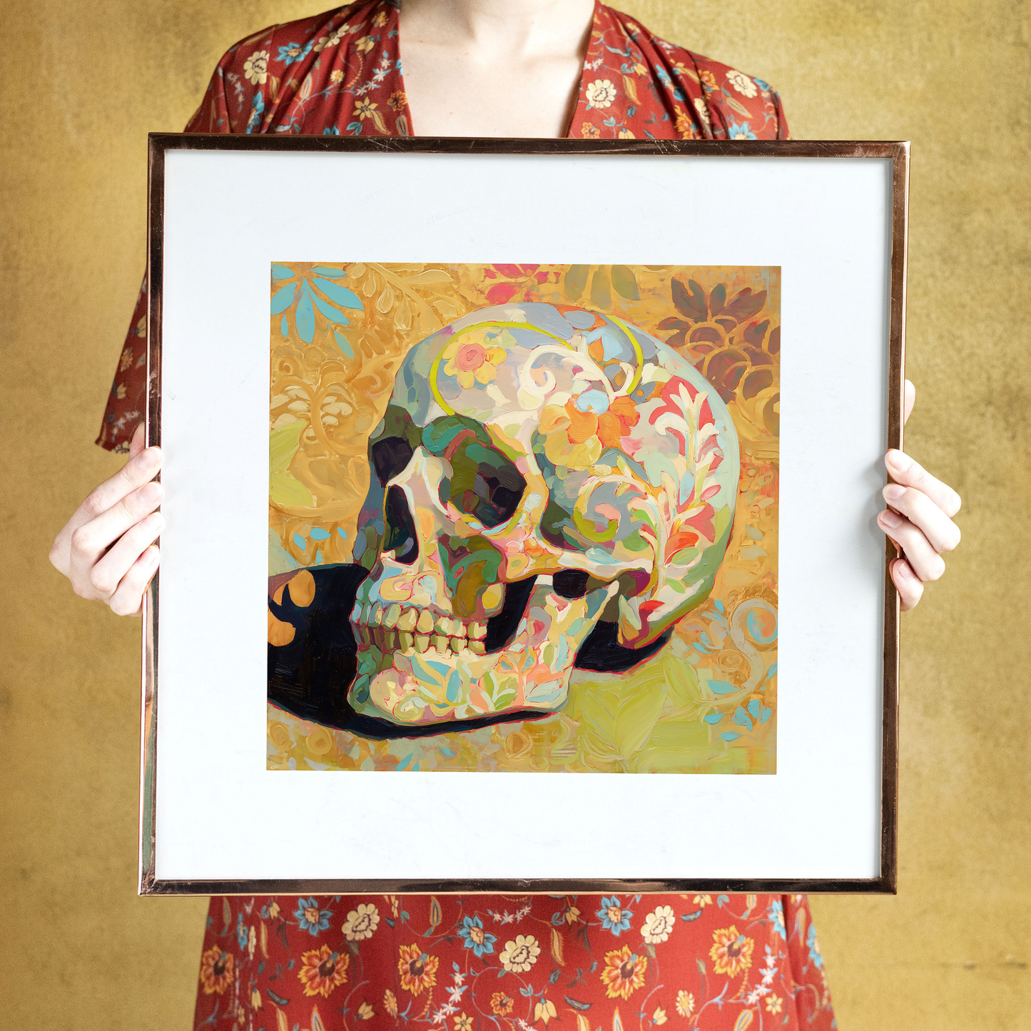 Halloween Printable Floral Skull Wall Art, Original Artwork with 5 Sizes Included