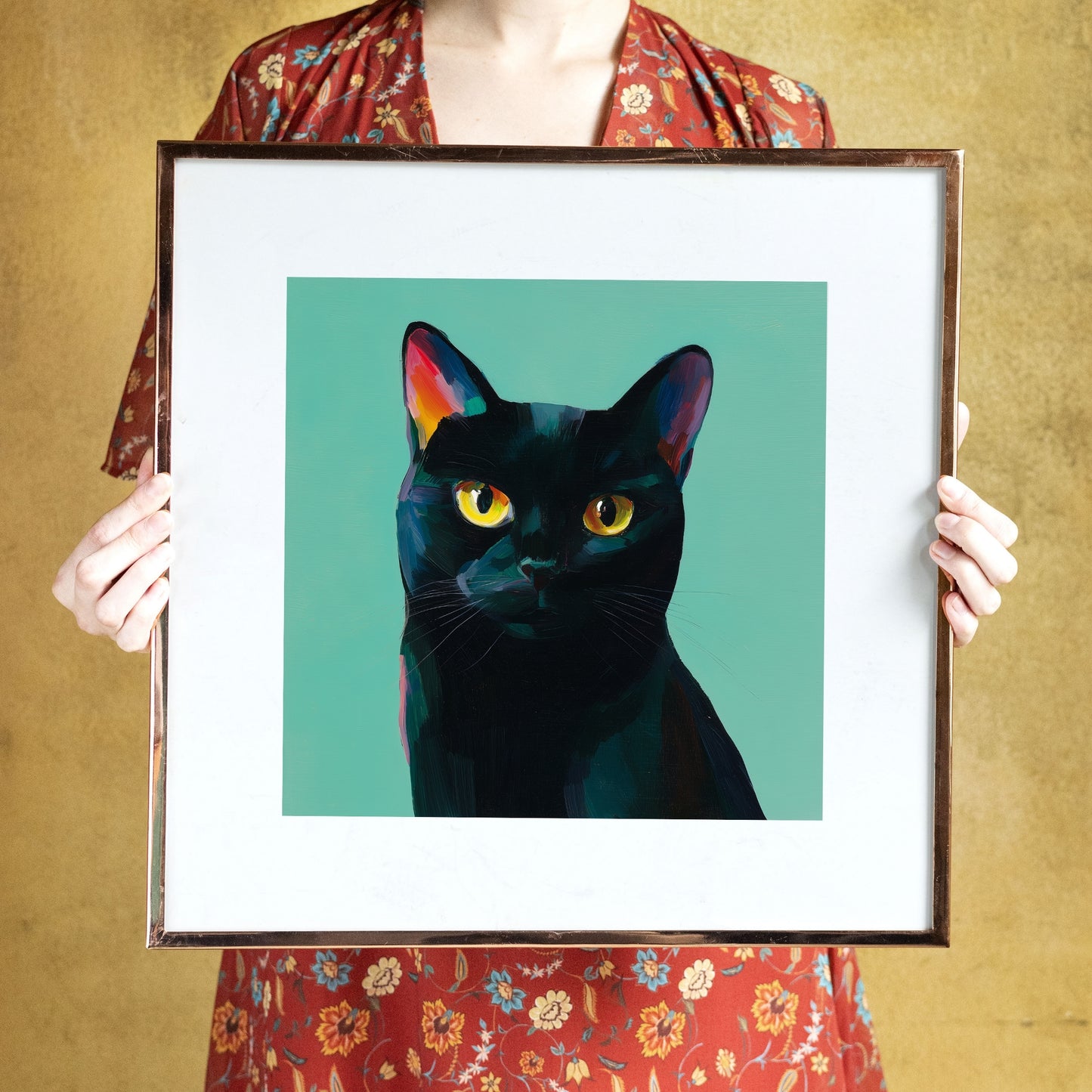 Halloween Printable Black Cat Wall Art, Original Artwork with 5 Aspect Ratios Included, Instant Digital Download, Printable Halloween Art