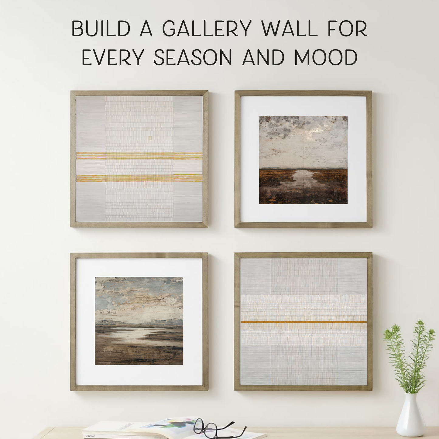 Printable Abstract Wabi Sabi Geometric Print, White & Gold