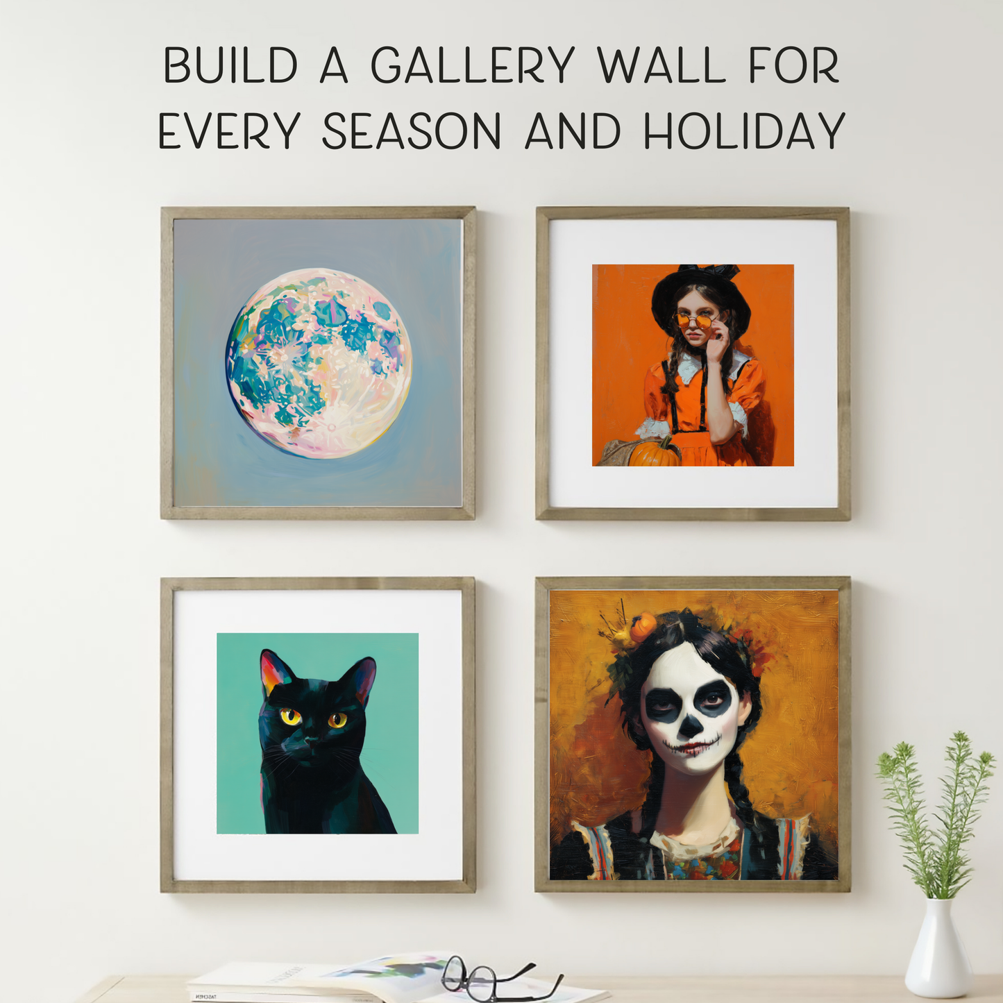 Halloween Printable Raven Wall Art, Original Artwork with 5 Sizes Included, Instant Digital Download for Halloween, Printable Square Art