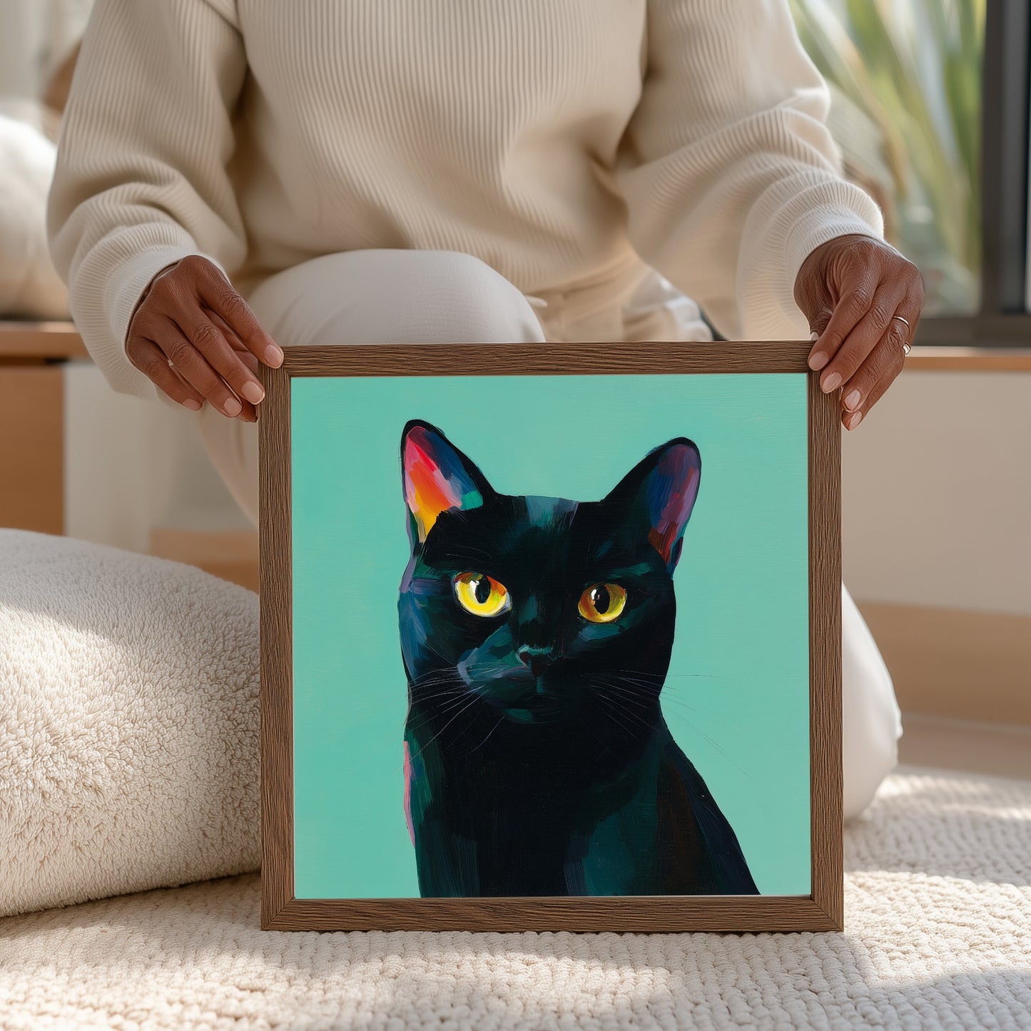 Halloween Printable Black Cat Wall Art, Original Artwork with 5 Aspect Ratios Included, Instant Digital Download, Printable Halloween Art