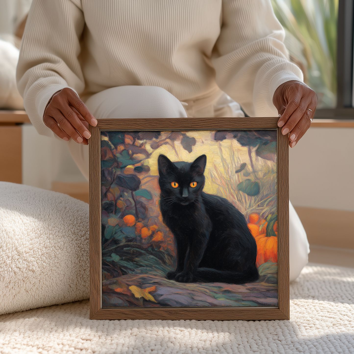 Halloween Forest Cat Art Print: Spooky Fall Decor (Digital Download, 5 Sizes Included)