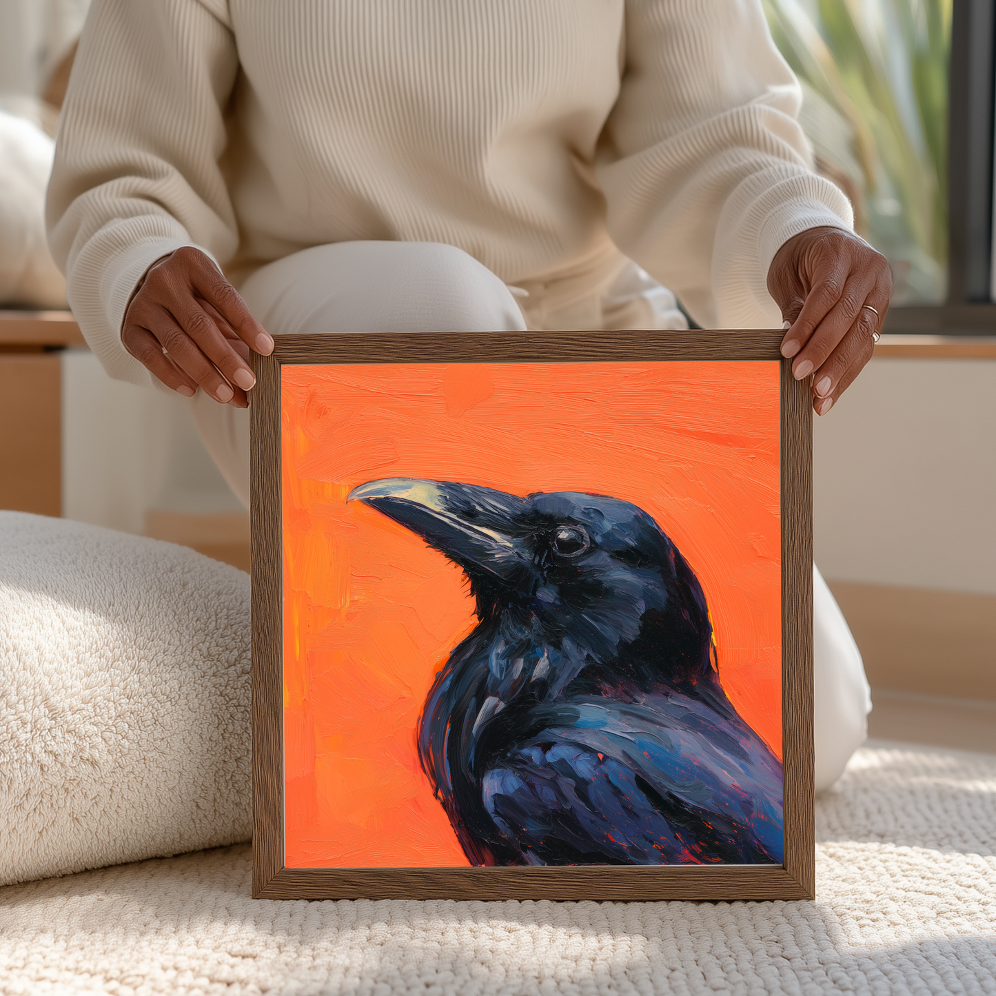 Halloween Printable Raven Wall Art, Original Artwork with 5 Sizes Included, Instant Digital Download for Halloween, Printable Square Art