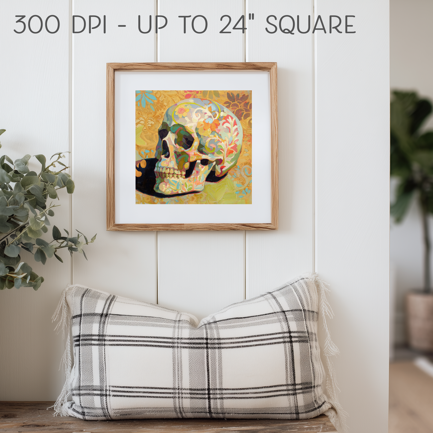 Halloween Printable Floral Skull Wall Art, Original Artwork with 5 Sizes Included