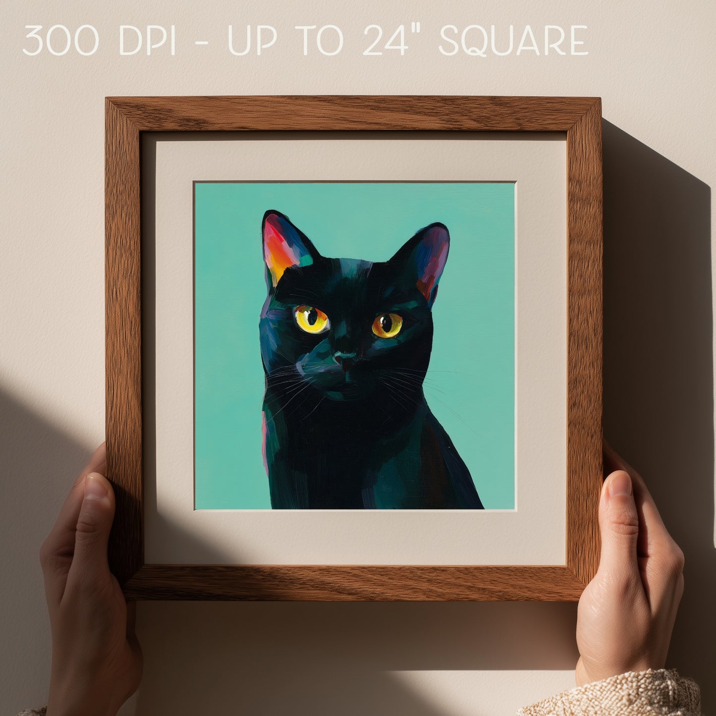 Halloween Printable Black Cat Wall Art, Original Artwork with 5 Aspect Ratios Included, Instant Digital Download, Printable Halloween Art