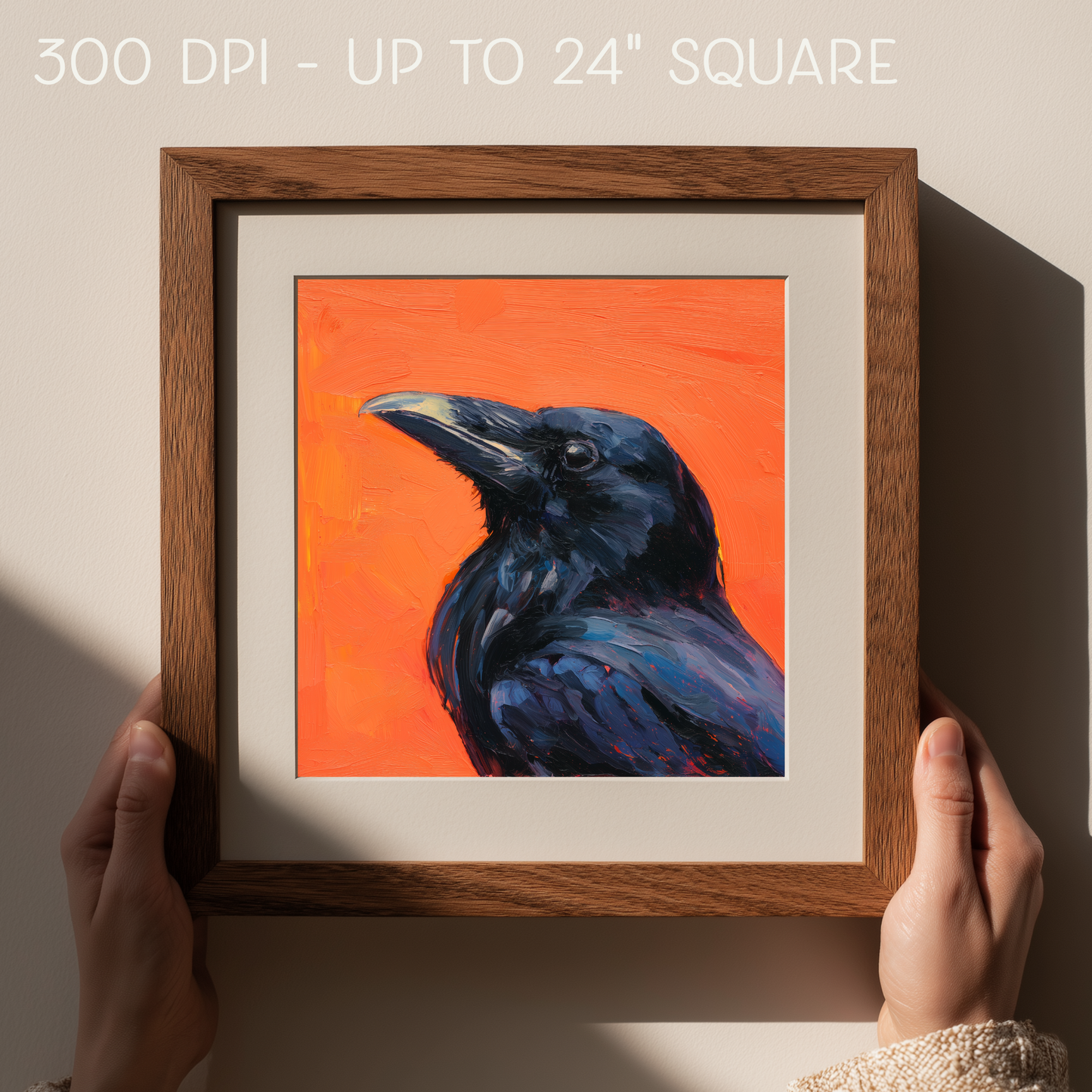 Halloween Printable Raven Wall Art, Original Artwork with 5 Sizes Included, Instant Digital Download for Halloween, Printable Square Art