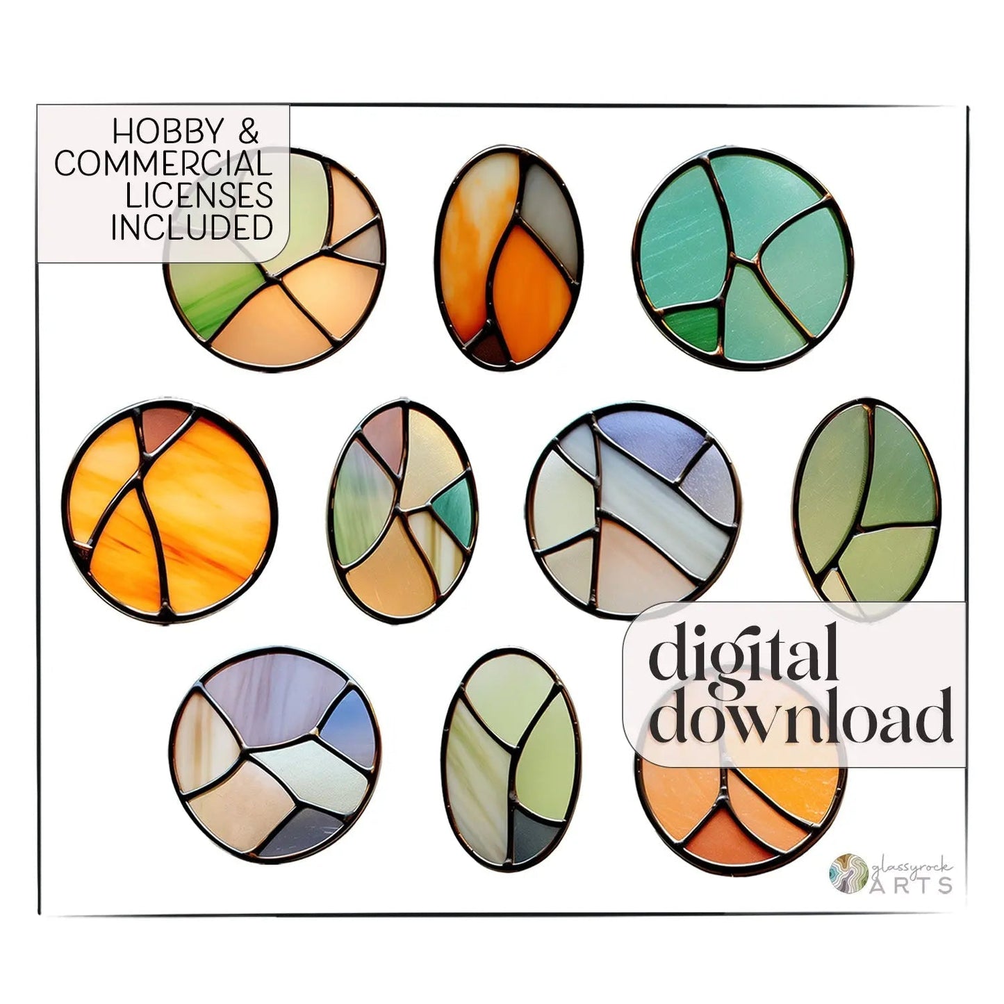 Stained Glass Christmas Ornaments Pattern 10 Pack