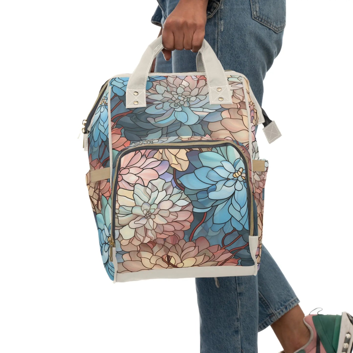 Stained Glass Flowers Multi-Purpose Diaper Backpack