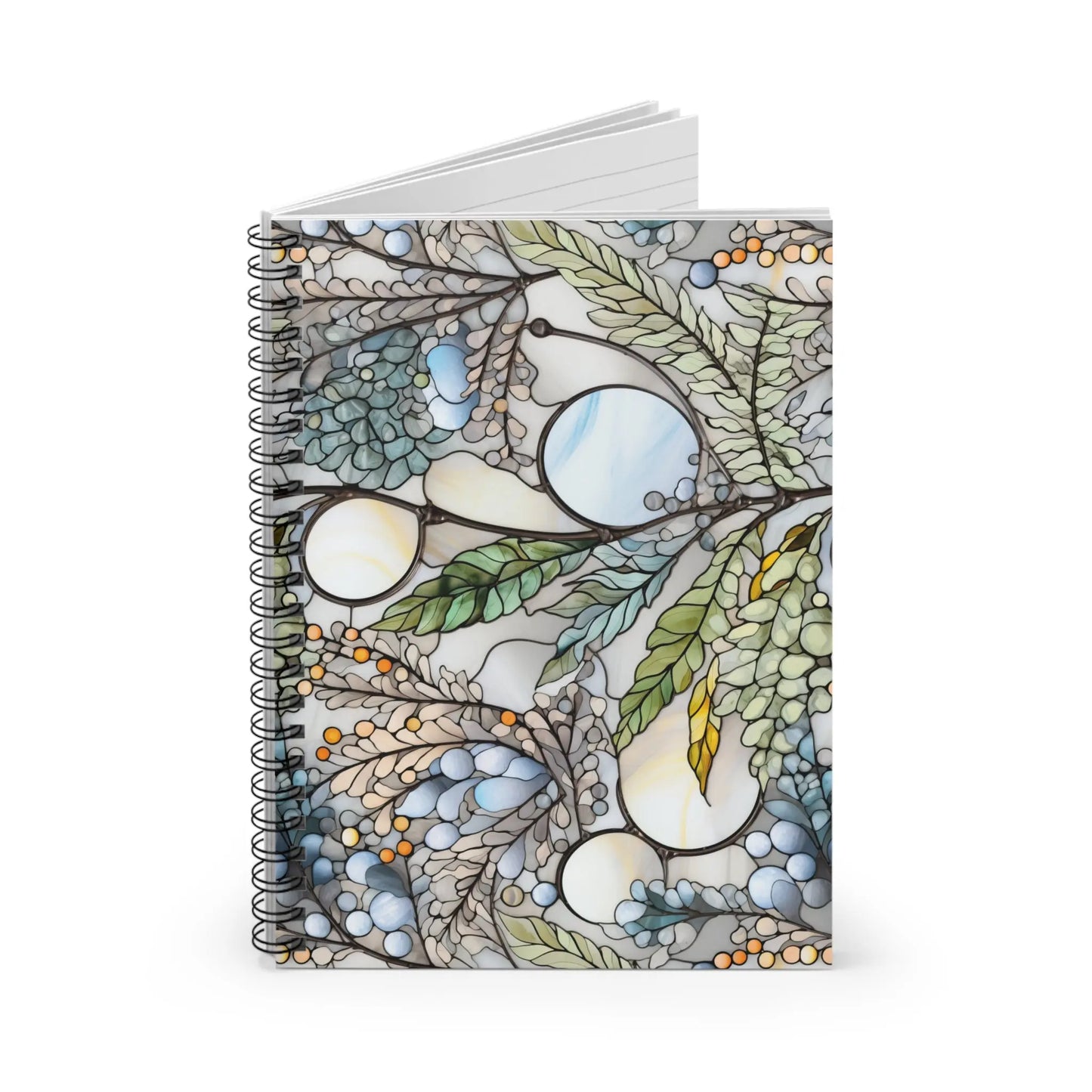 A picture of the Stained Glass Ferns Forest Lined Notebook from GlassyRock Arts.