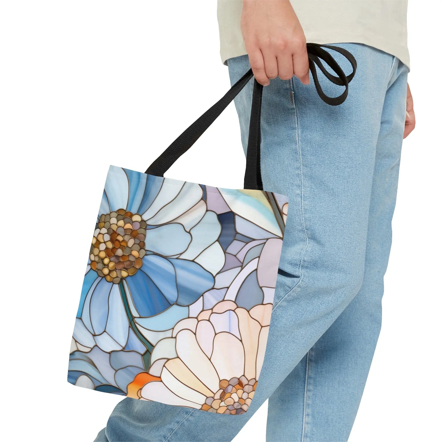 Stained Glass Flowers Tote Bag