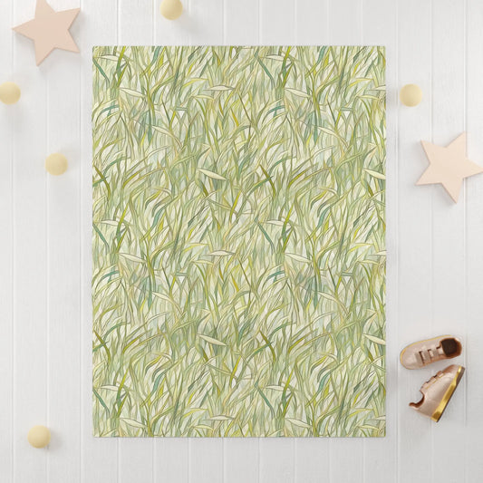A picture of the Stained Glass Plants Soft Fleece Boho Baby Blanket, Sage Green Grasses from GlassyRock Arts.