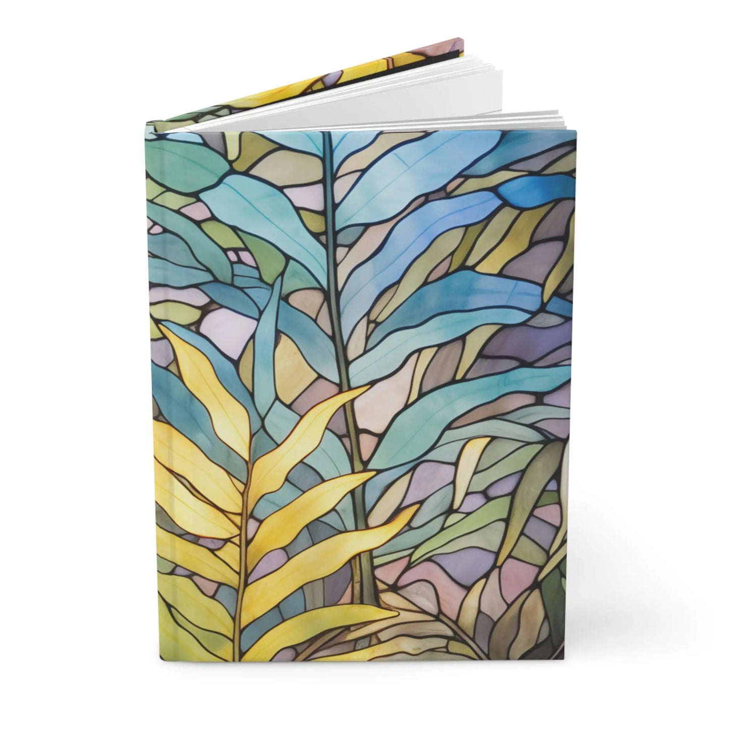 A picture of the Stained Glass Ferns Hardcover Journal from GlassyRock Arts.