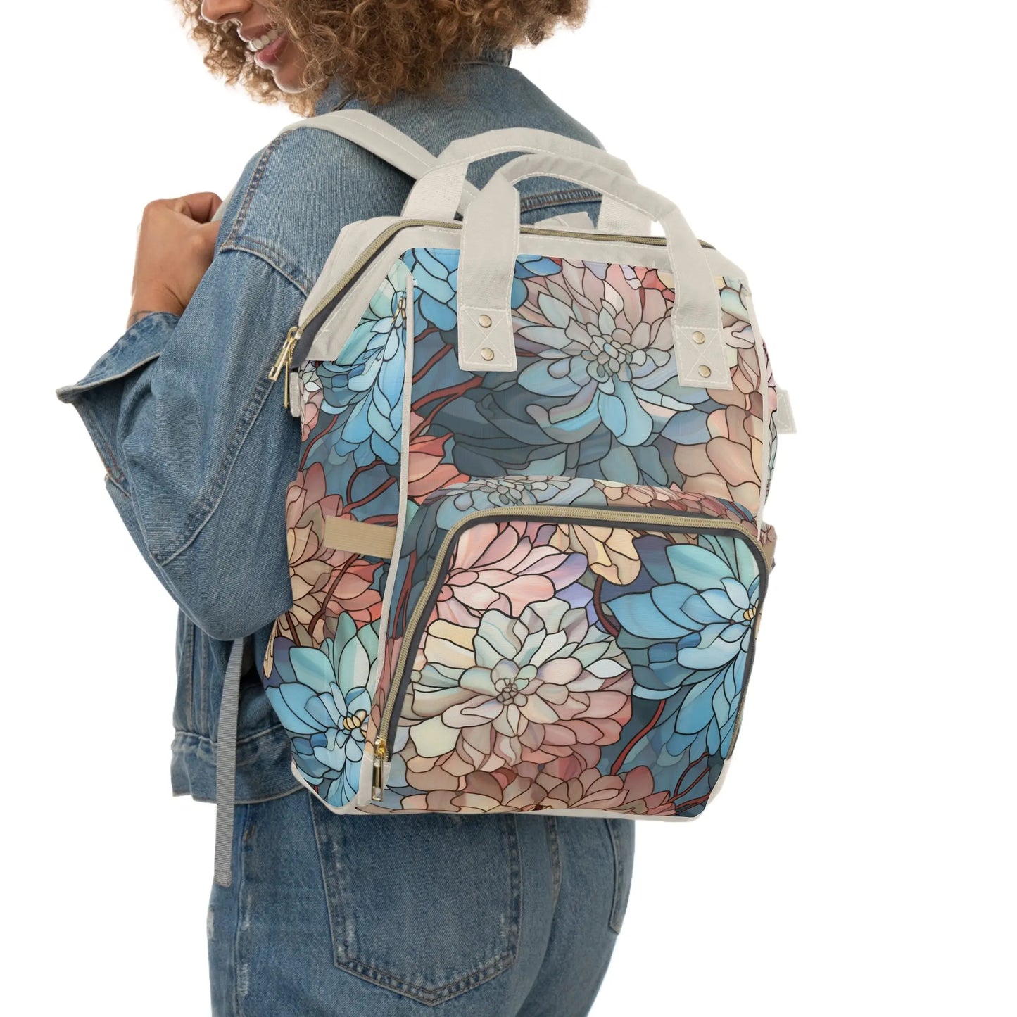 Stained Glass Flowers Multi-Purpose Diaper Backpack