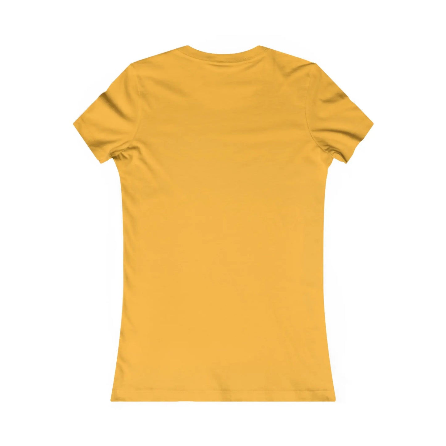 Back view of a Stained Glass Cat Witch Womens Tee Shirt, custom-made in yellow on a white background. The fitted T-shirt has short sleeves and a crew neckline, offering a simple and casual style.