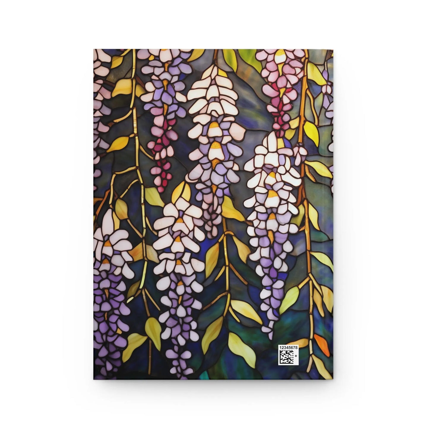 A picture of the Stained Glass Wisteria Flowers Hardcover Journal from GlassyRock Arts.