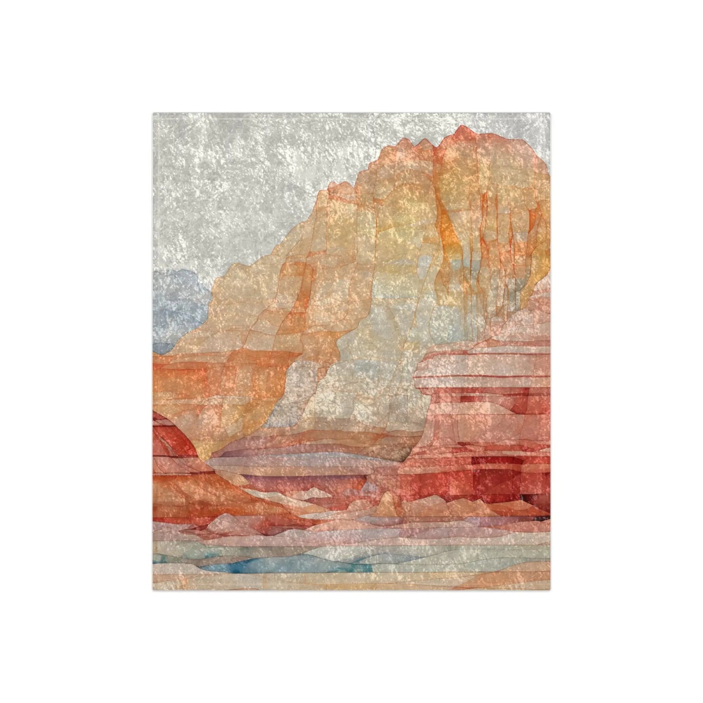 The Stained Glass Sedona Red Rocks Crushed Velvet & Fleece Blanket - 50x60 evokes a stained glass feel with layered textures. Hues of orange, pink, and brown blend seamlessly, creating a canyon-like scene against a textured background that adds depth to this beautiful piece.