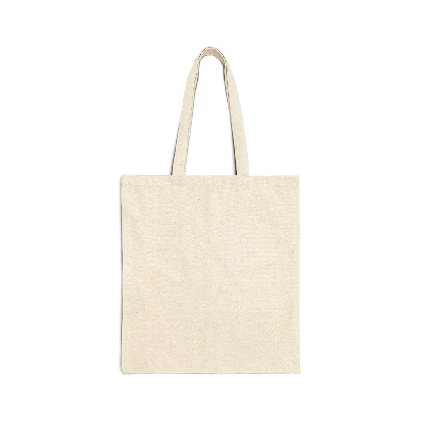 The Stained Glass Turtle Cotton Canvas Tote Bag is showcased against a white background. It has a light beige color, two handles, and a simple rectangular shape.