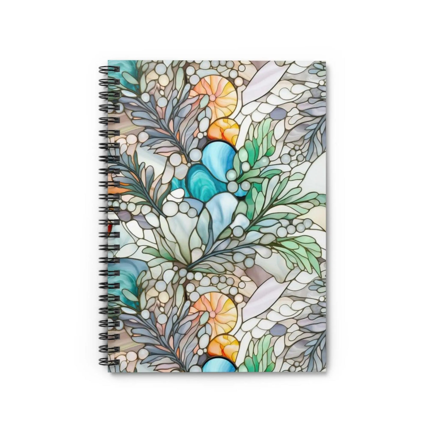 A picture of the Stained Glass Ferns Lined Spiral Notebook from GlassyRock Arts.
