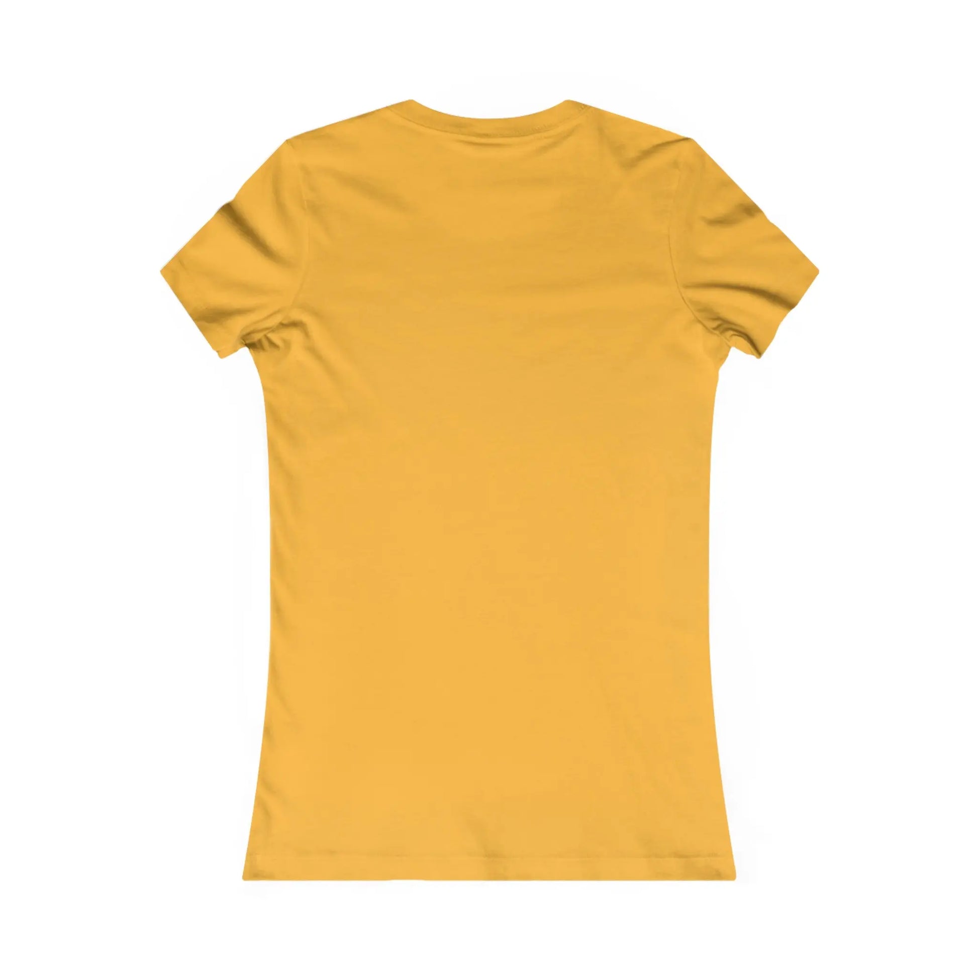 Back view of a plain yellow Stained Glass Patchwork Bear Womens Tee against a white background. This sustainable T-shirt features short sleeves and a fitted design, perfect for any wardrobe.