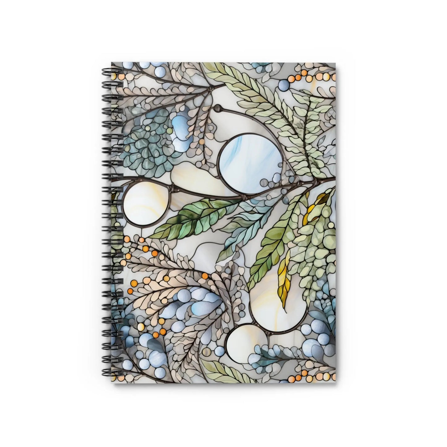 A picture of the Stained Glass Ferns Forest Lined Notebook from GlassyRock Arts.