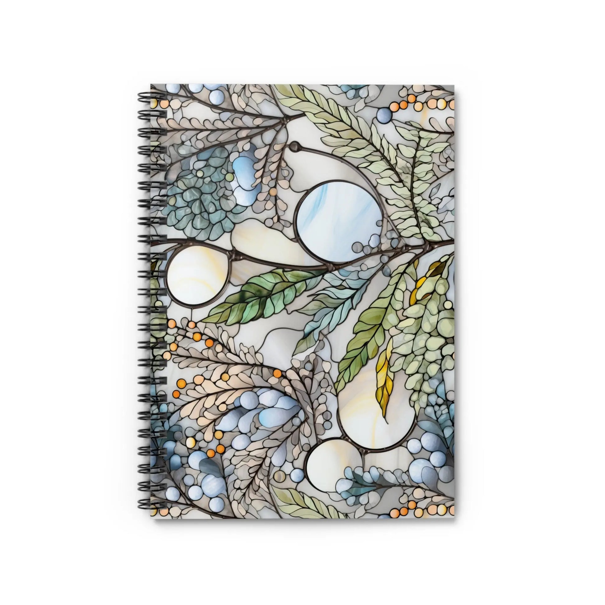 A picture of the Stained Glass Ferns Forest Lined Notebook from GlassyRock Arts.