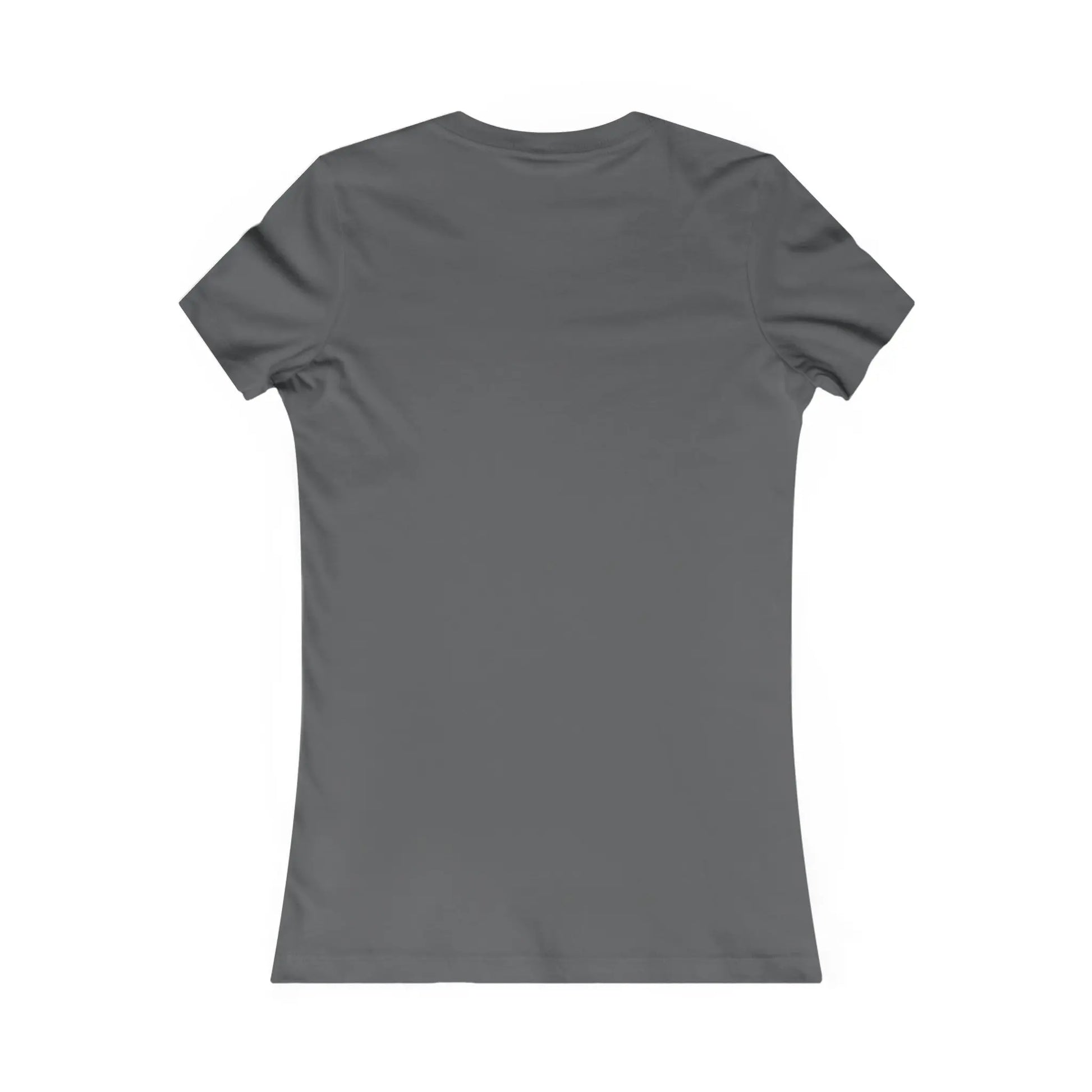 The back view of the Stained Glass Gnome Womens Tee Shirt, in sustainable dark gray and set against a white backdrop, showcases a minimalist design with short sleeves and a round neckline, ideal for an eco-conscious wardrobe.