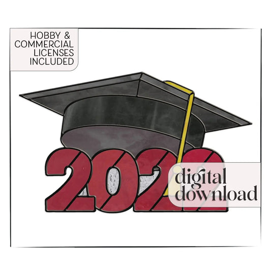 The Class of 2022 Graduate Cap design features bold red text with a black cap. Hobby & Commercial Licenses Included is by Noelle Barnes/GlassyRock Arts, and its available as a digital download.