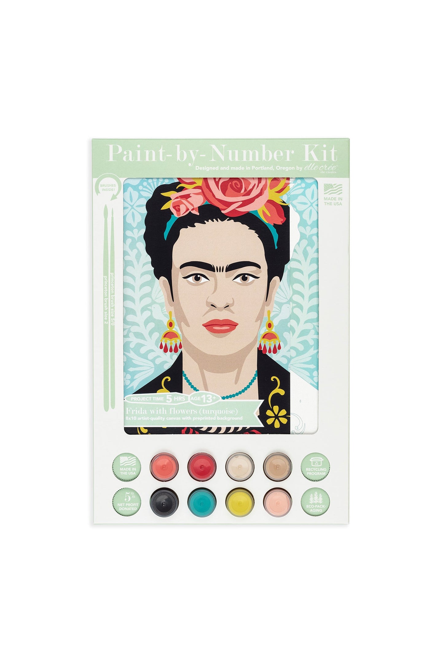 Frida with Flowers (turquoise) | 8x10 paint-by-number kit - Paint-by-Number Kit from Elle Crée