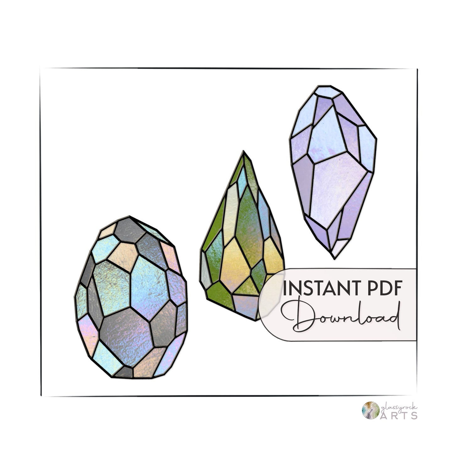 Faceted Abstract Gems Stained Glass Patterns, Pack of 3