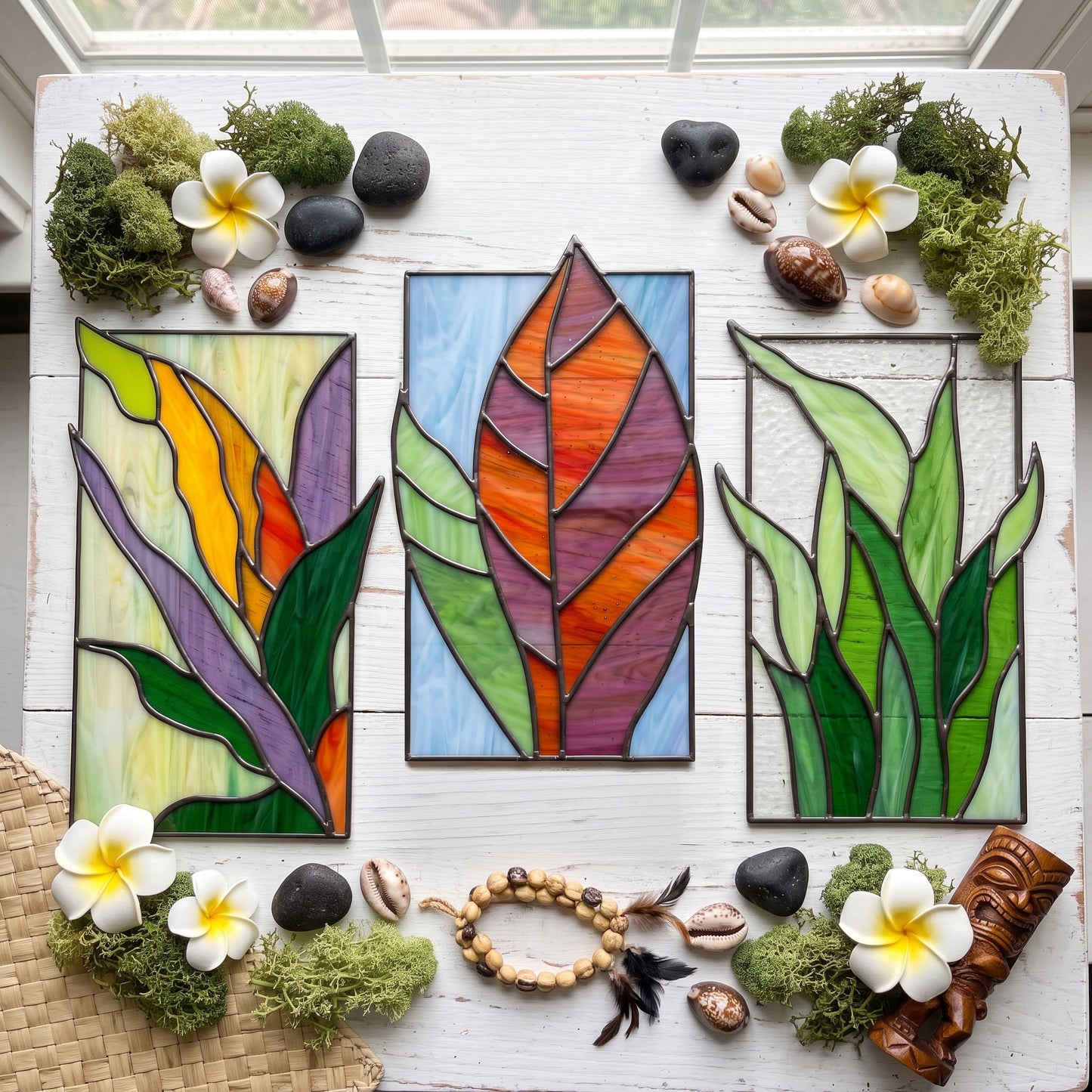 Tropical Stained Glass Plant Pattern - 3-Pack - PDF & PNG