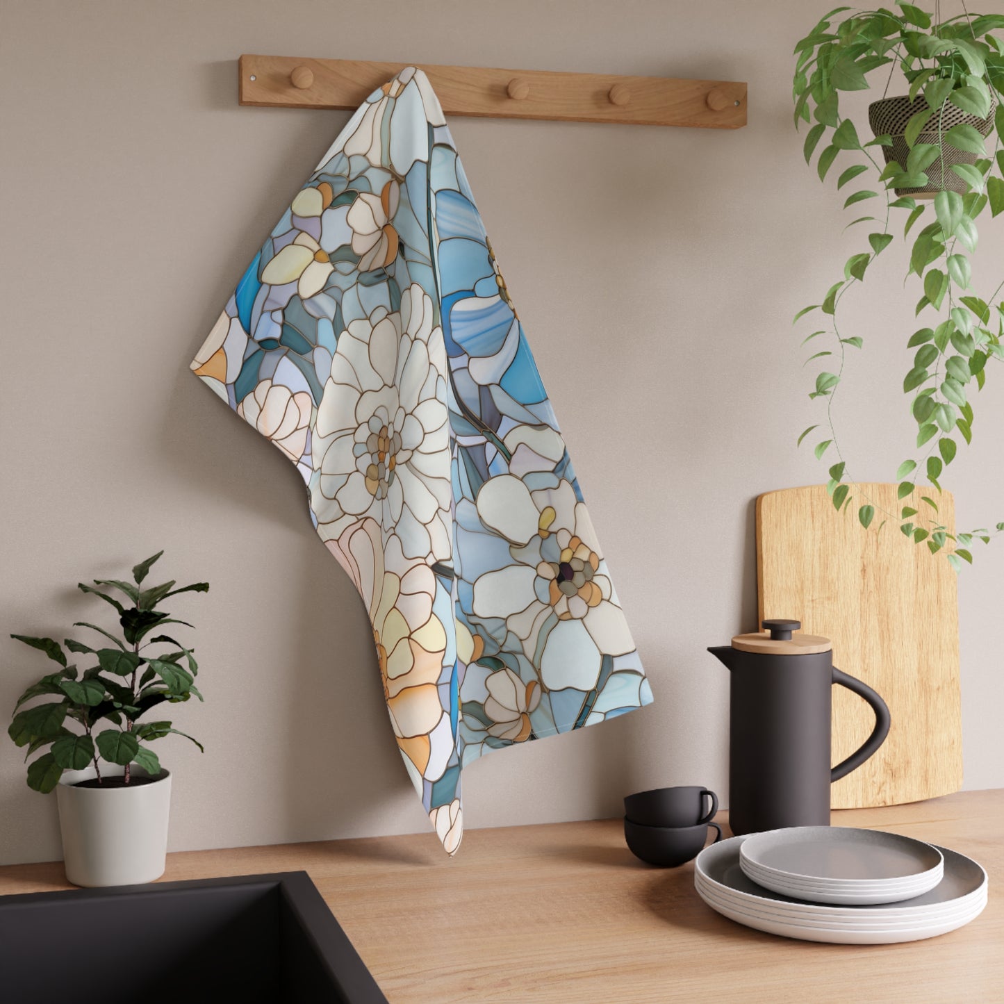 Stained Glass Flowers Kitchen Towel