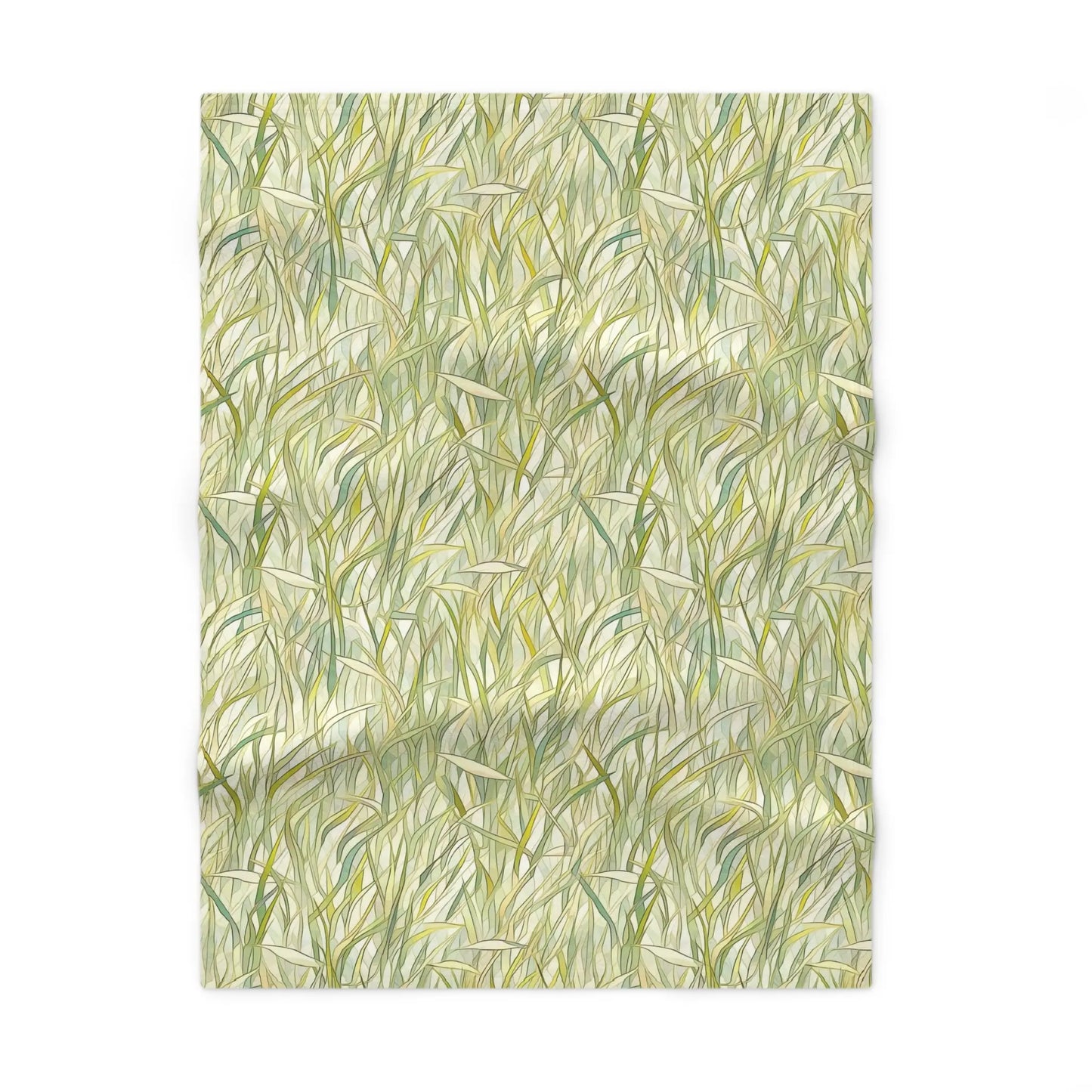 A picture of the Stained Glass Plants Soft Fleece Boho Baby Blanket, Sage Green Grasses from GlassyRock Arts.