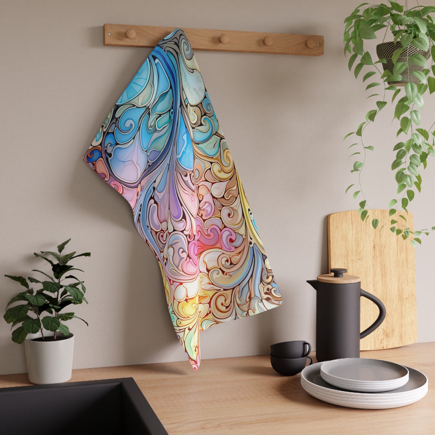 Rainbow Paisley Stained Glass Kitchen Towel