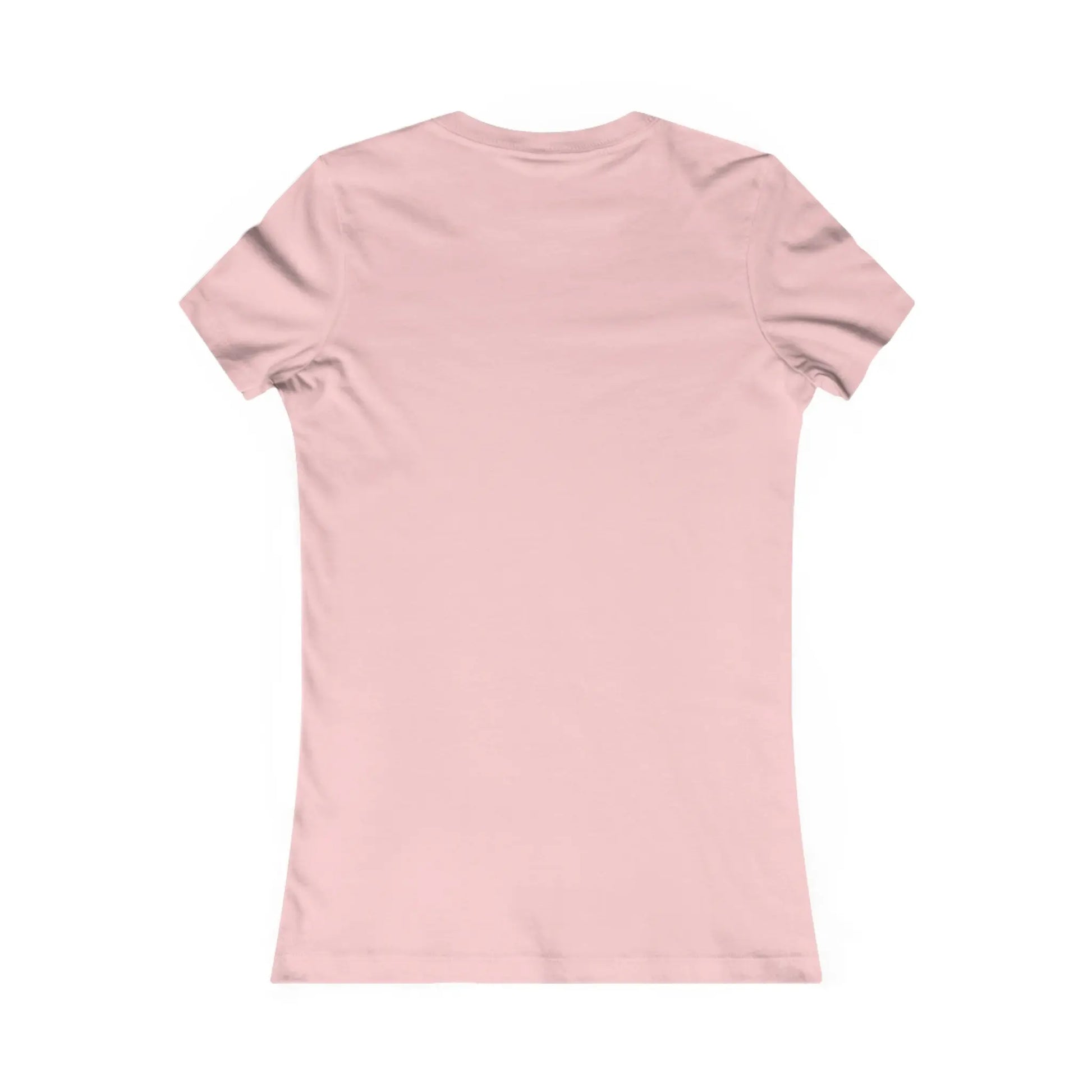 Back view of the Stained Glass Summer Butterfly Womens Tee Shirt in light pink on a white background. This womens fitted T-shirt features short sleeves and is made from sustainable materials, with no visible design or logo.