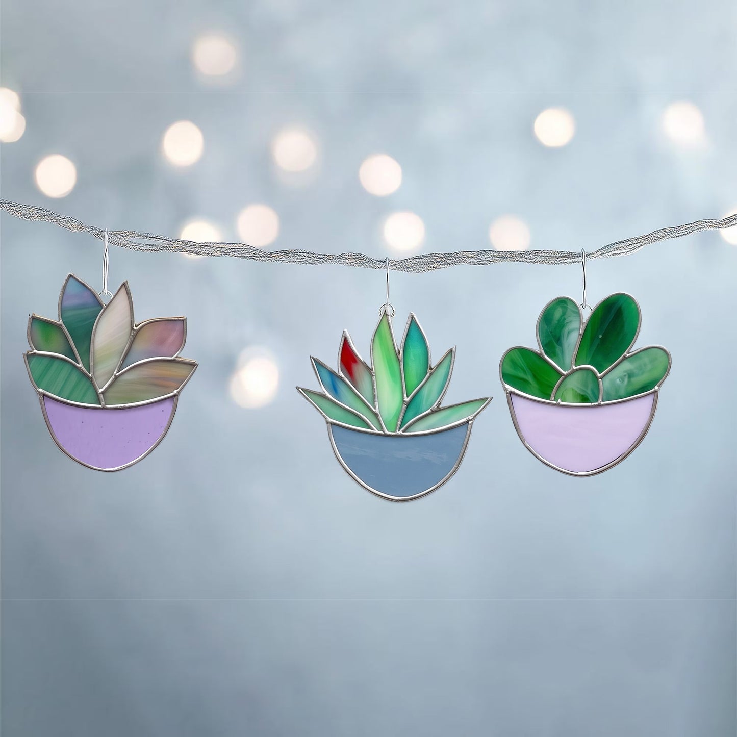 Succulent Ornaments Stained Glass Patterns, 4-Pack, PDF & PNG